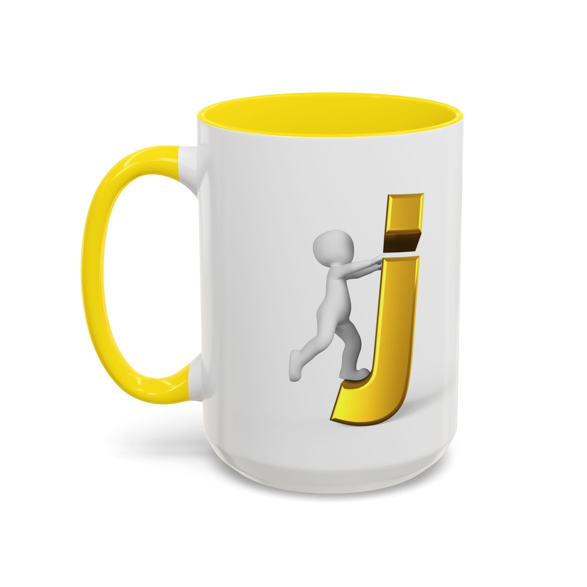 Tasse avec figurine 3D bâton poussant la lettre J dorée | Tasse à café