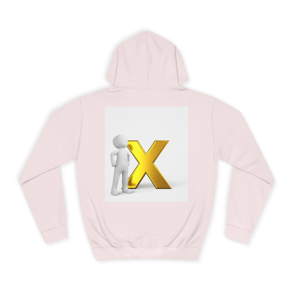 3D Figure Leaning on Gold X Hoodie | Letter X Initial Pullover