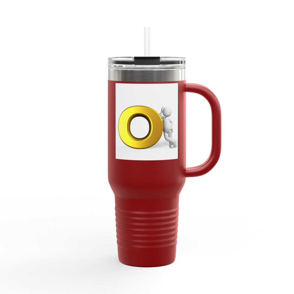 3D Person Pushing Gold O Letter Travel Mug | 40oz Insulated Tumbler