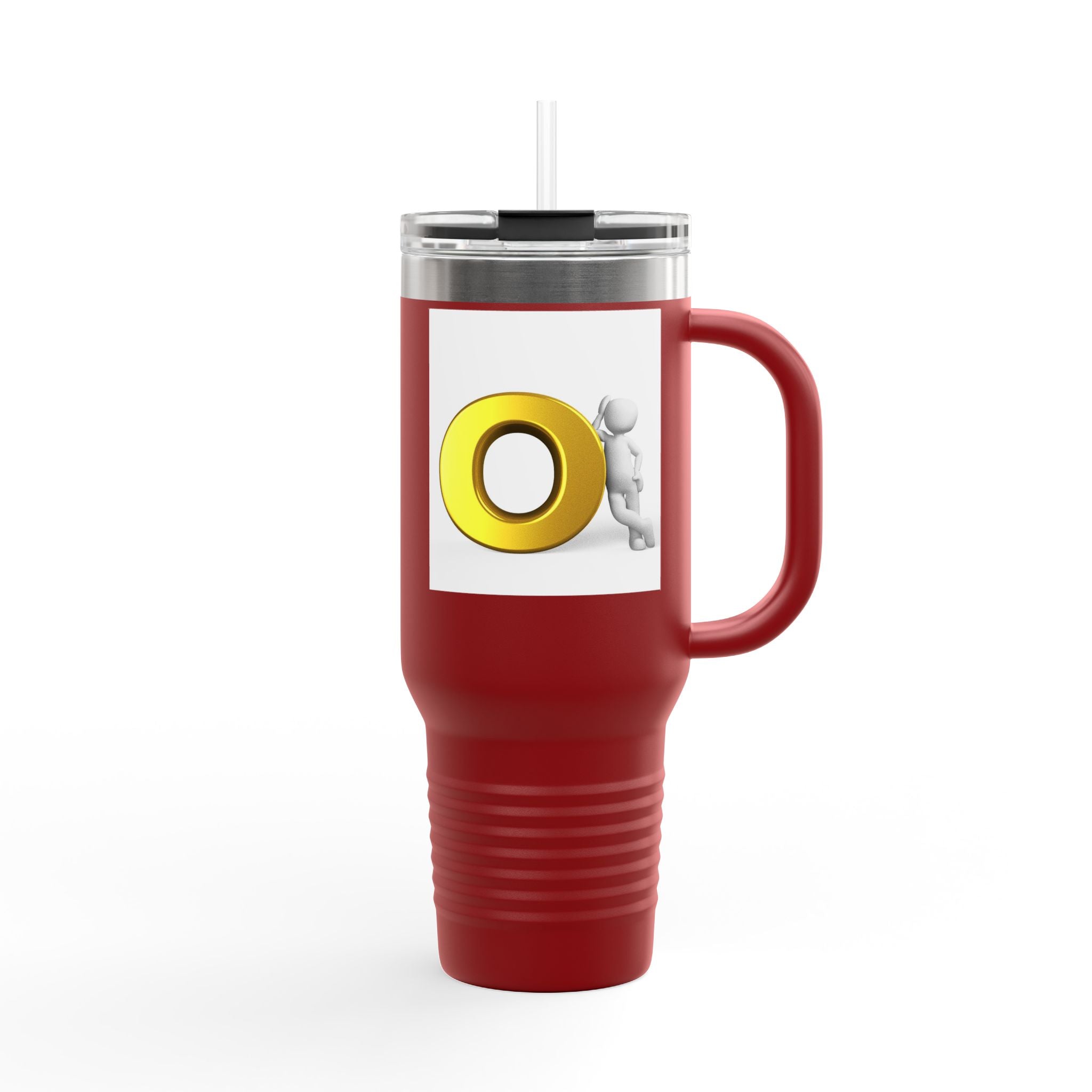 3D Person Pushing Gold O Letter Travel Mug | 40oz Insulated Tumbler