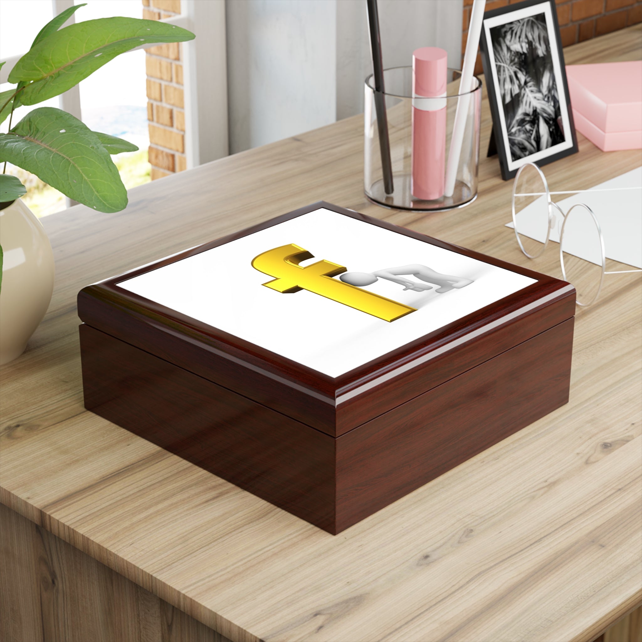 Gold Letter F Illustration Jewelry Box | Monogram Keepsake Box