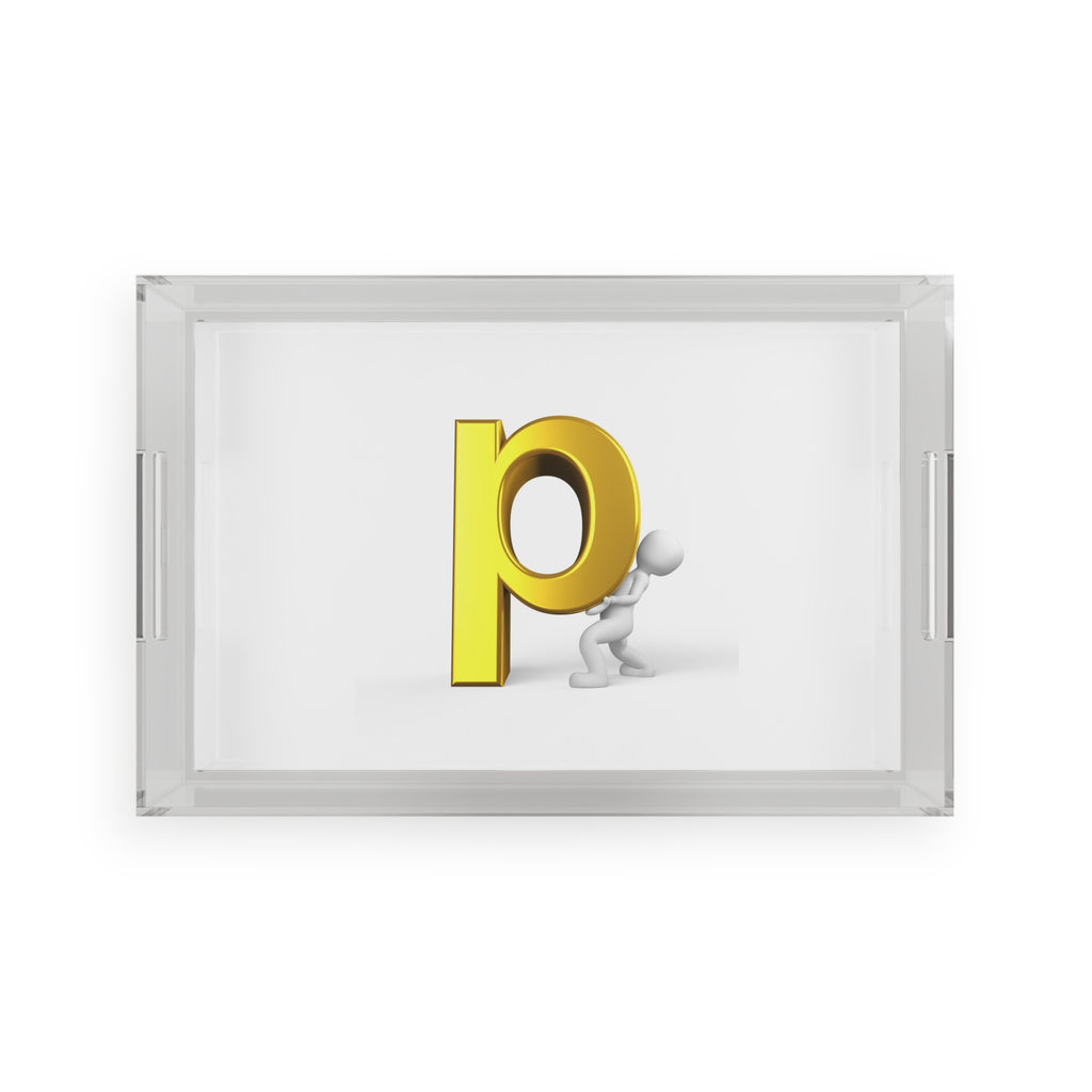 3D Gold Letter P Initial Acrylic Serving Tray | Monogram P Tray