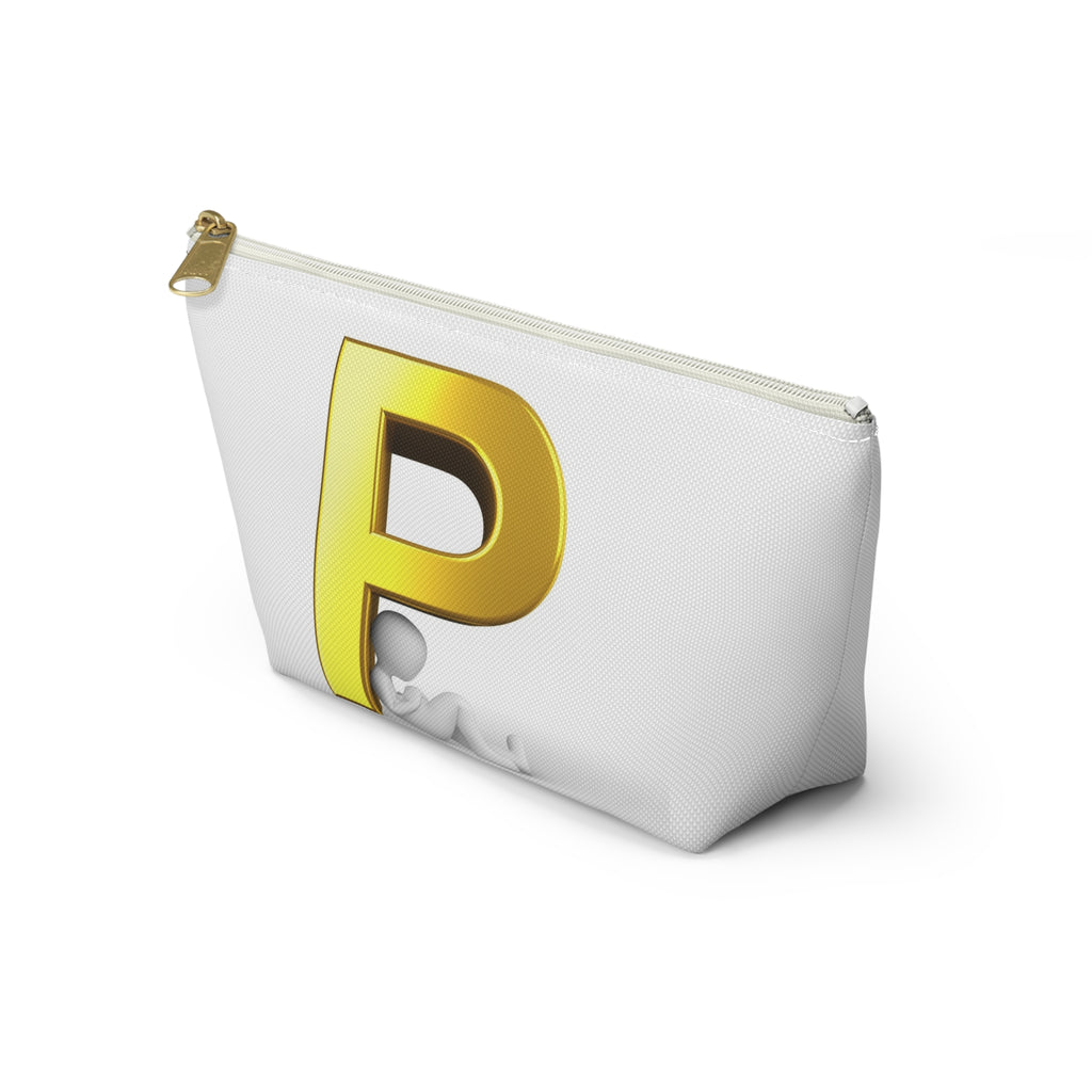 Gold Letter P monogram accessory pouch | T-bottom cosmetic bag