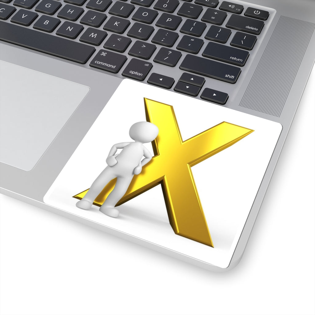Gold X with 3D Stick Figure Sticker, Kiss-Cut Sticker