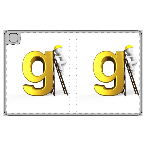 Coque à rabat pour tablette avec illustration de travailleur et lettre G en 3D | Housse initiale alphabet