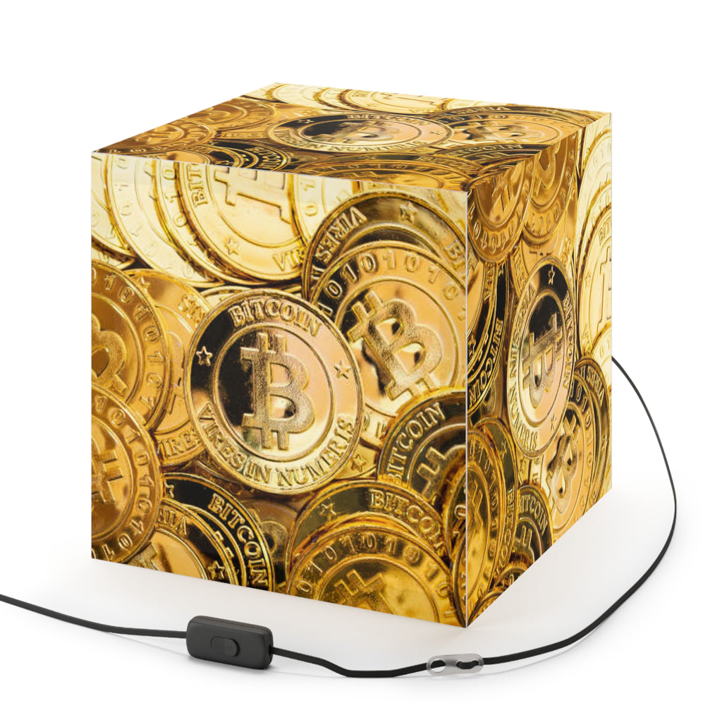 Bitcoin Coins Light Cube Lamp | Cryptocurrency Decor, Gold Coin Pattern