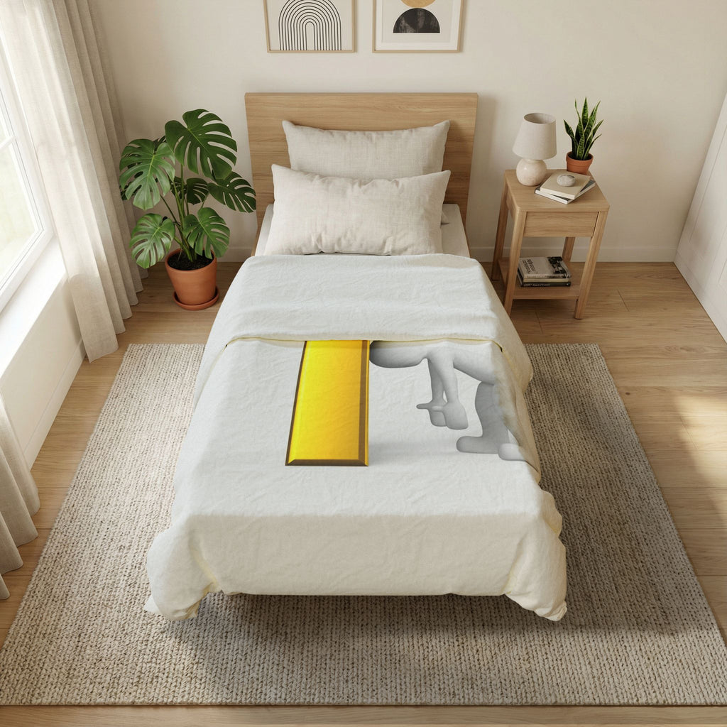 3D Gold Letter F with Figure Cotton Duvet Cover | Typography Bedding