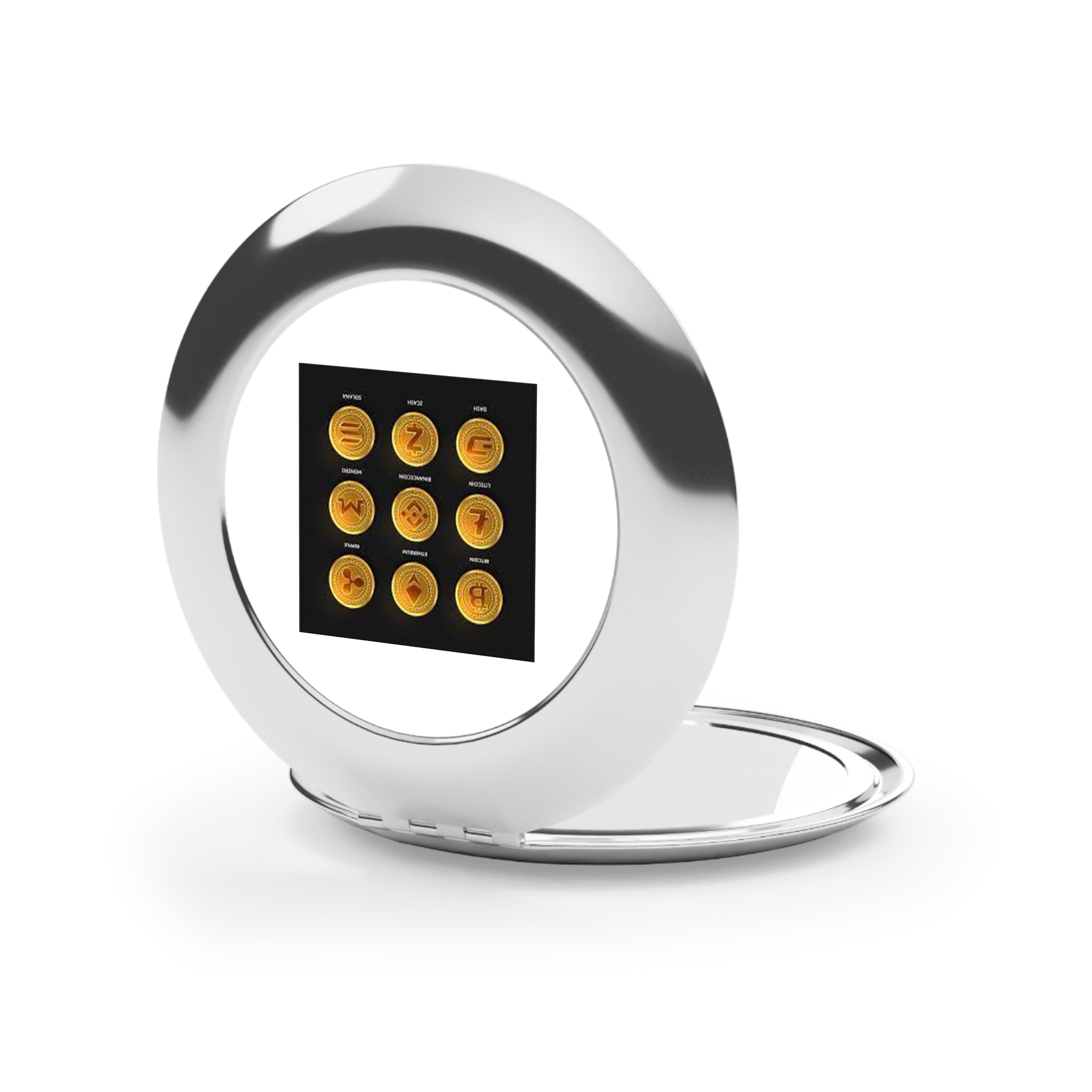 Cryptocurrency Coin Icons Compact Travel Mirror | Crypto Symbols Mirror