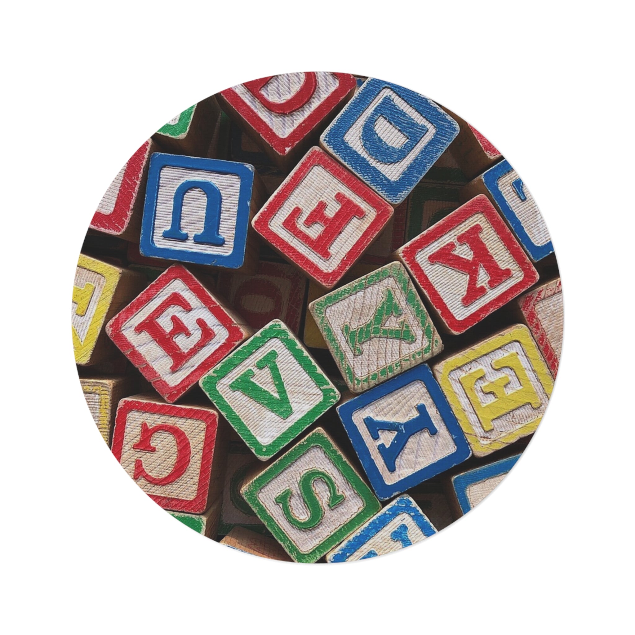 Alphabet Wooden Blocks Round Rug | Kids Playroom Nursery Floor Mat