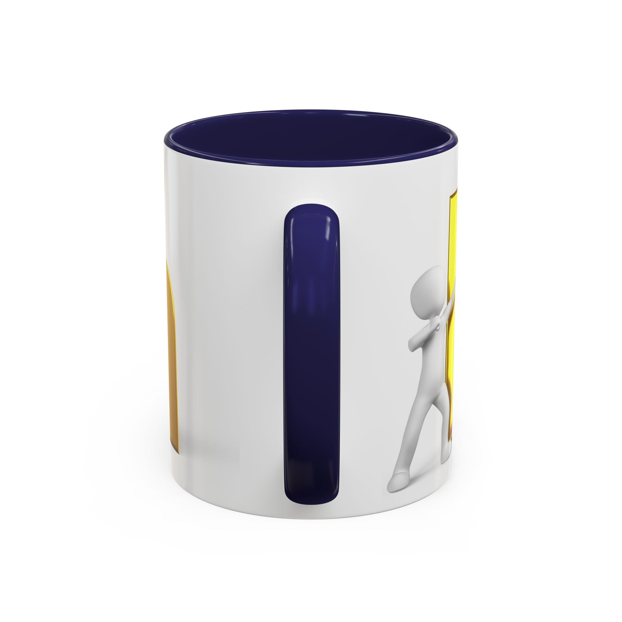 3D Stick Figure Pushing Gold Letter h Mug | Accent Coffee Mug 11/15oz