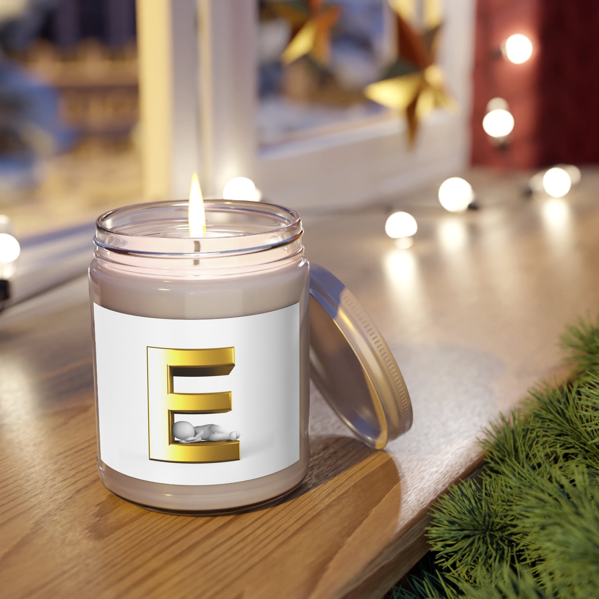 Bougie Monogramme Lettre E Dorée Bougie de Soja 9oz