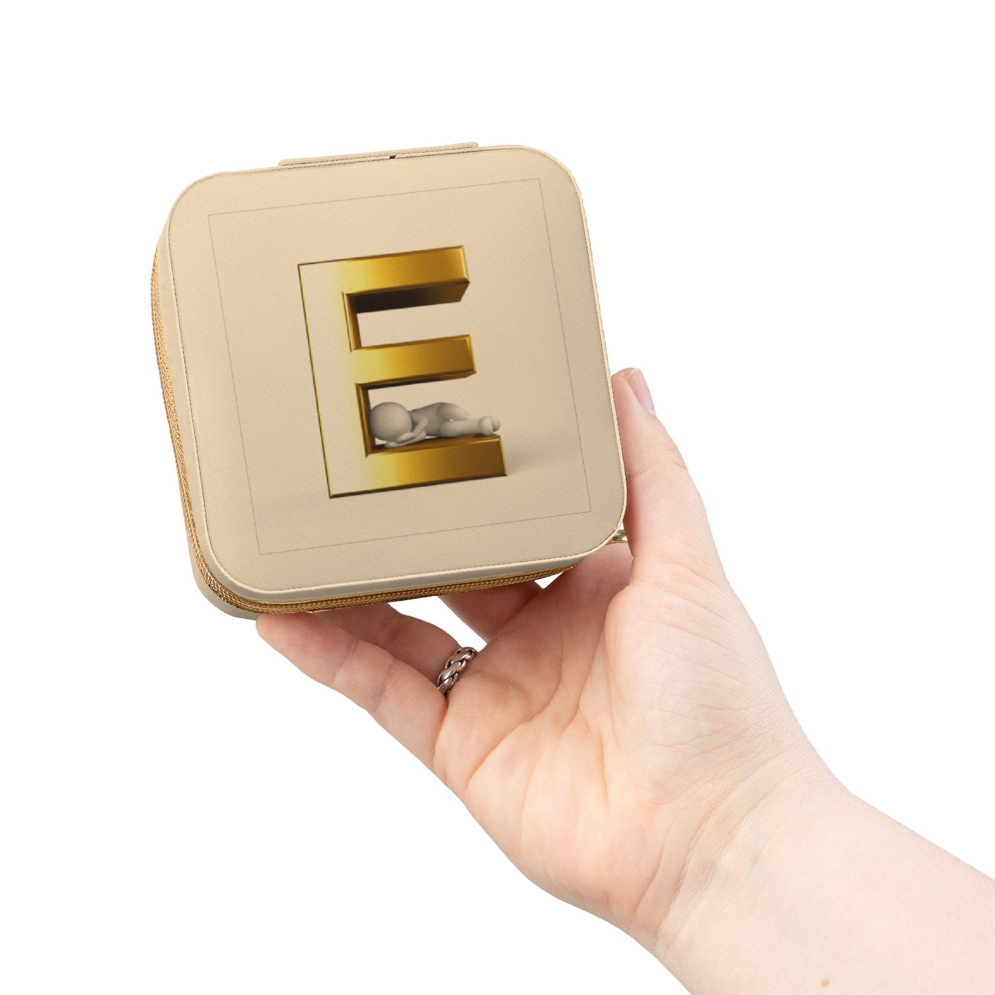 Monogram E Jewelry Travel Case | Compact Portable Trinket Organizer