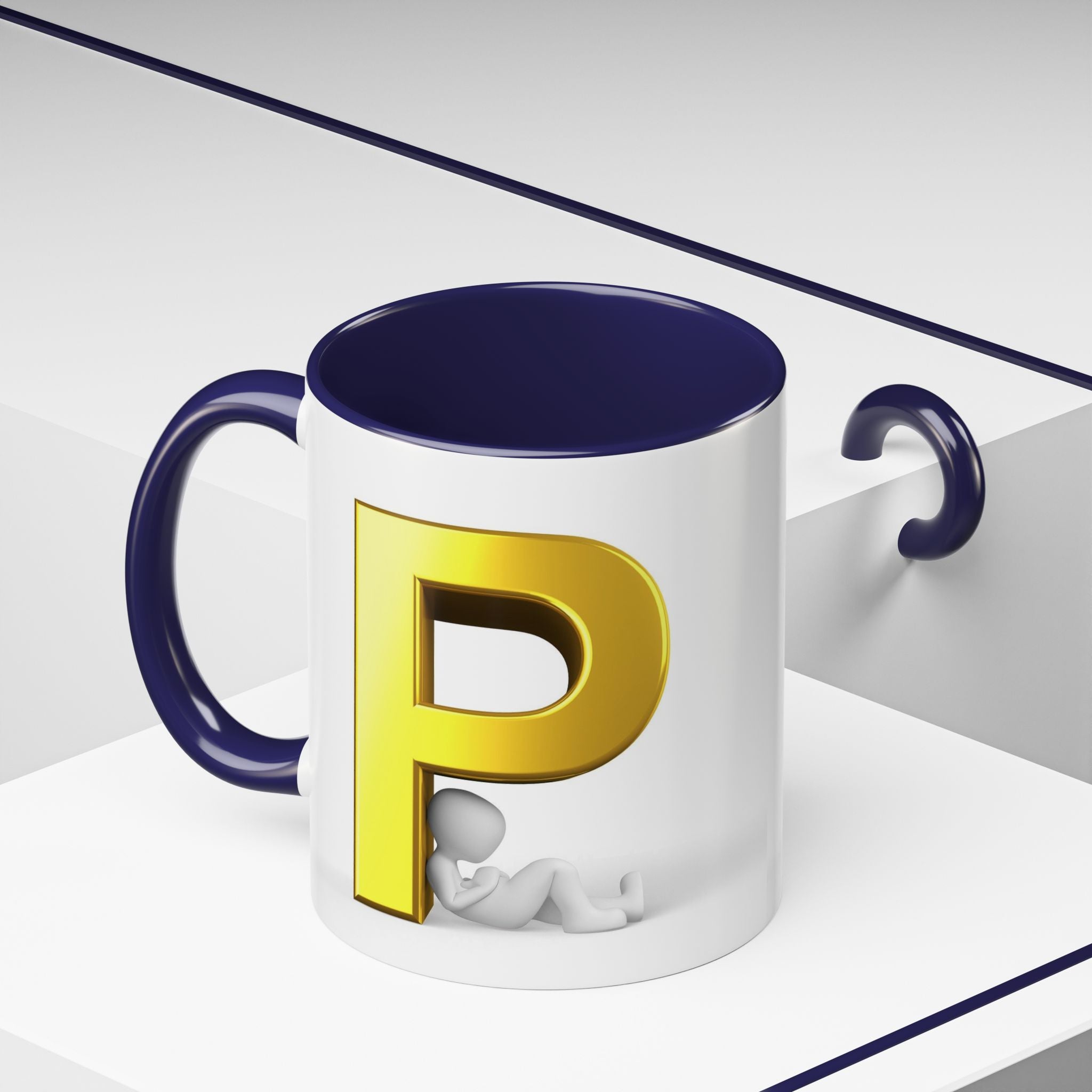 Mug Lettre P dorée avec silhouette relaxante | Mug à café avec anse colorée 325 ml 445 ml