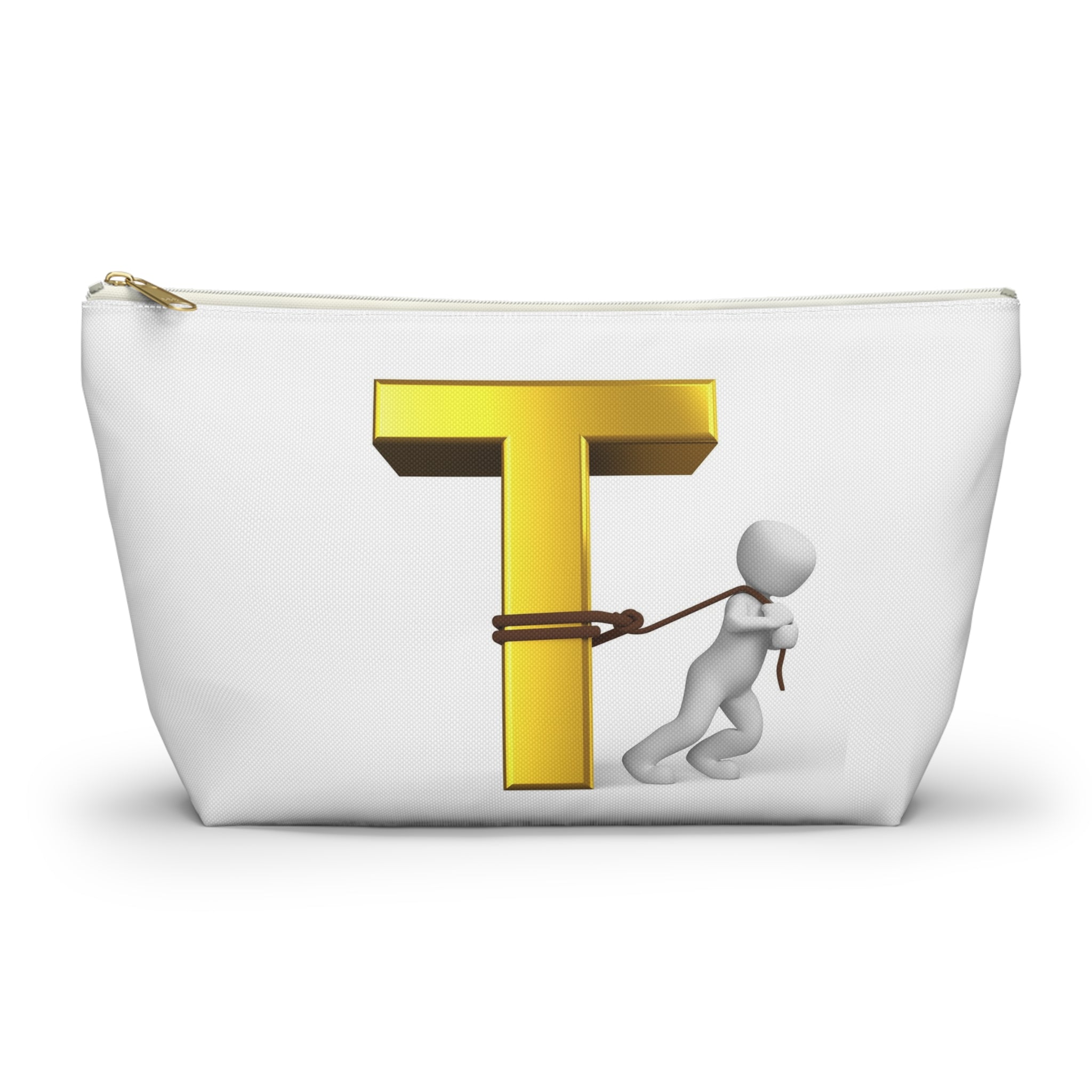 Gold Letter T with Person Pulling Rope Accessory Pouch