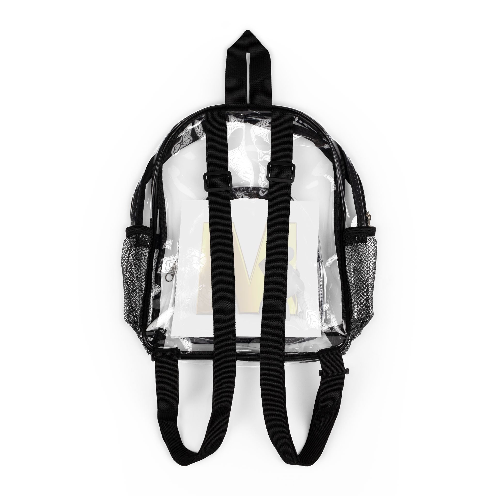 Gold Letter M Design Clear Stadium Backpack | Transparent School Bag