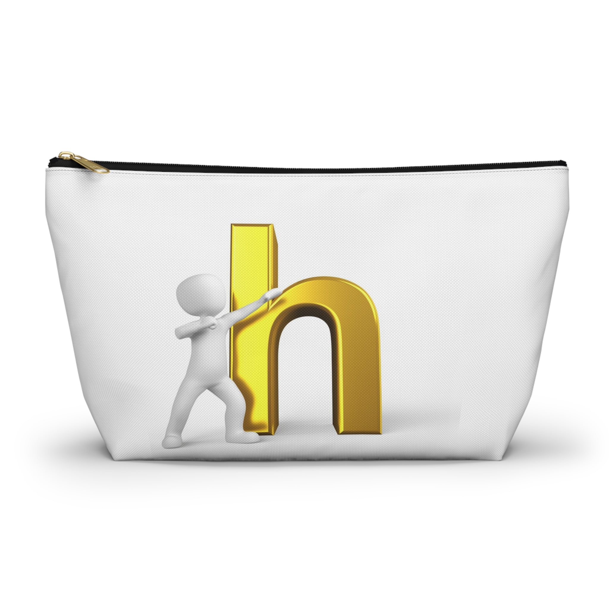 Pochette accessoire 3D avec lettre H dorée poussée par une personne