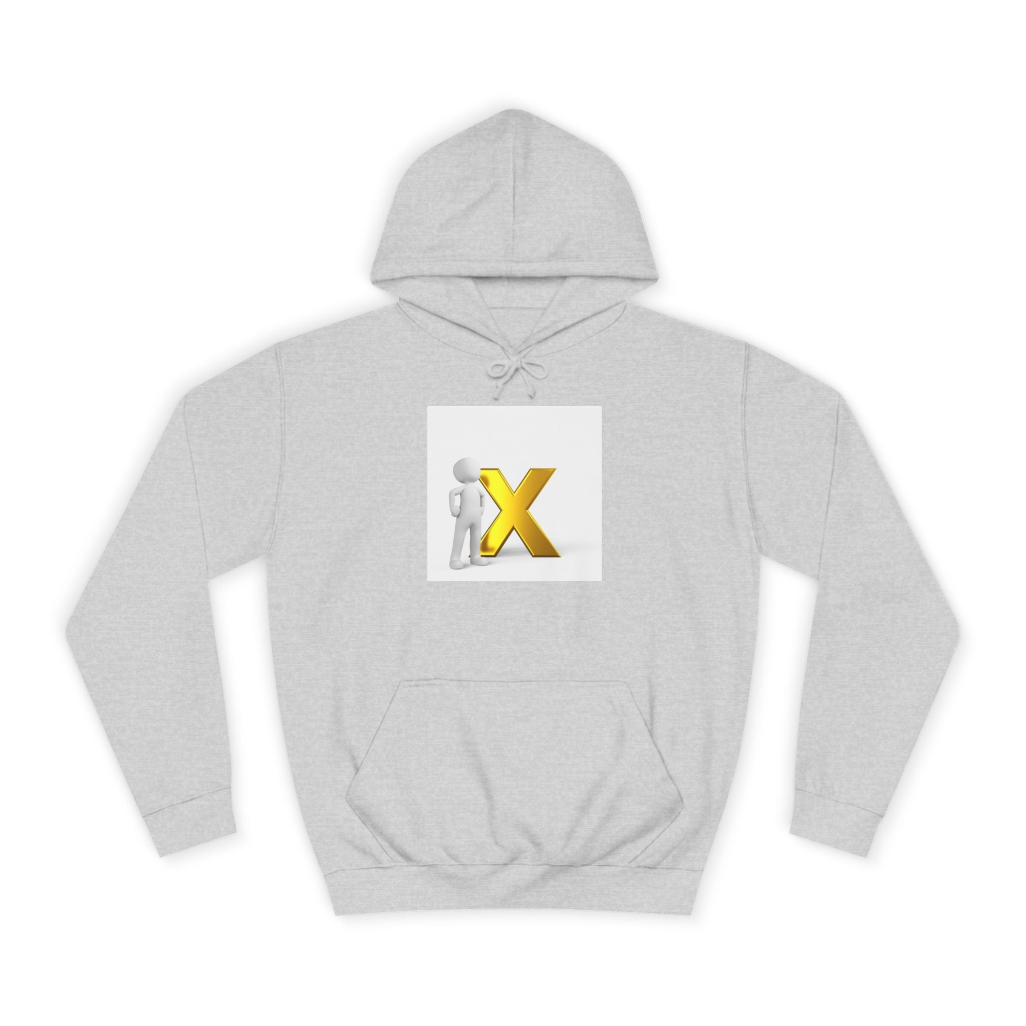 3D Figure Leaning on Gold X Hoodie | Letter X Initial Pullover