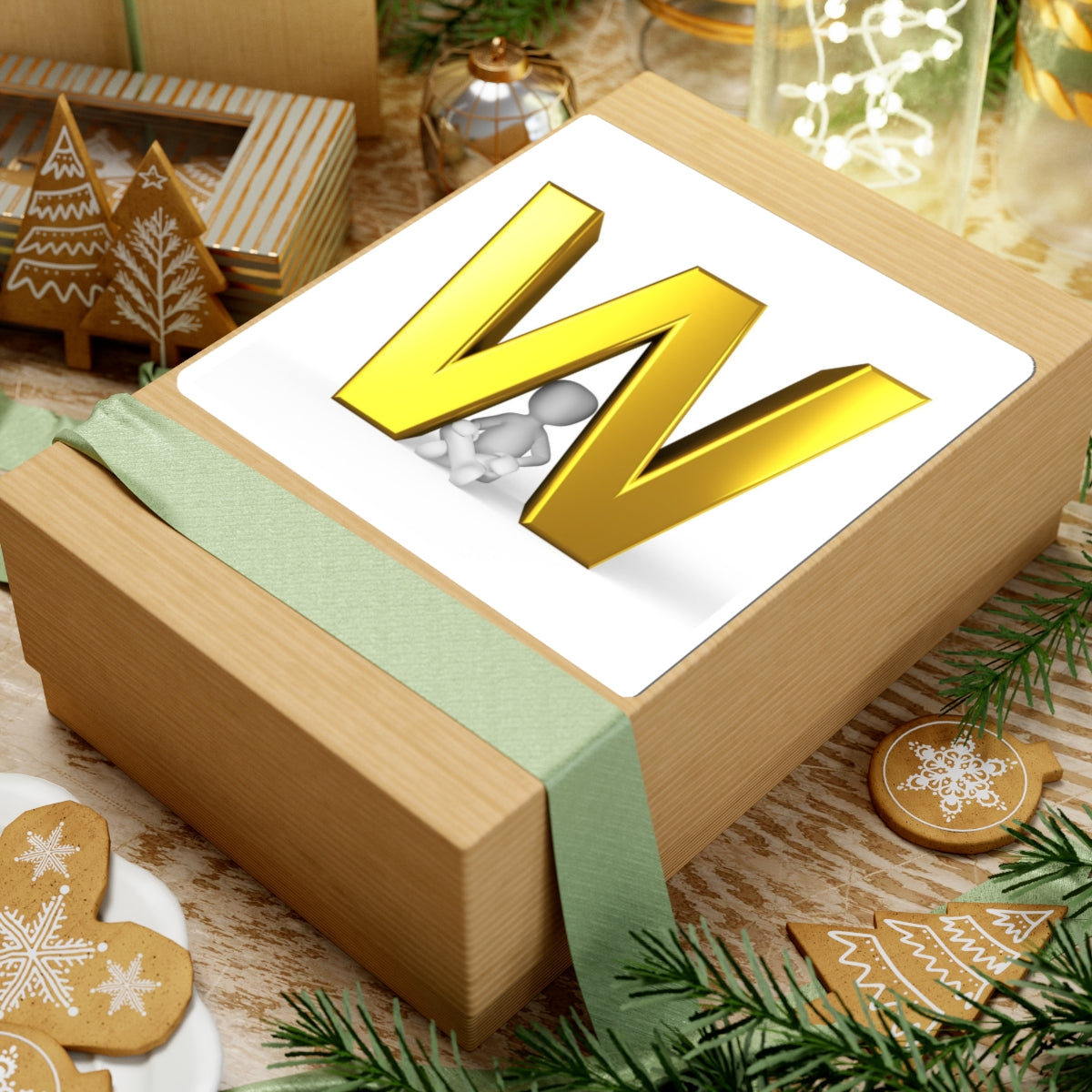 Gold 3D Letter W Sticker | Kiss-Cut Monogram Laptop Decal