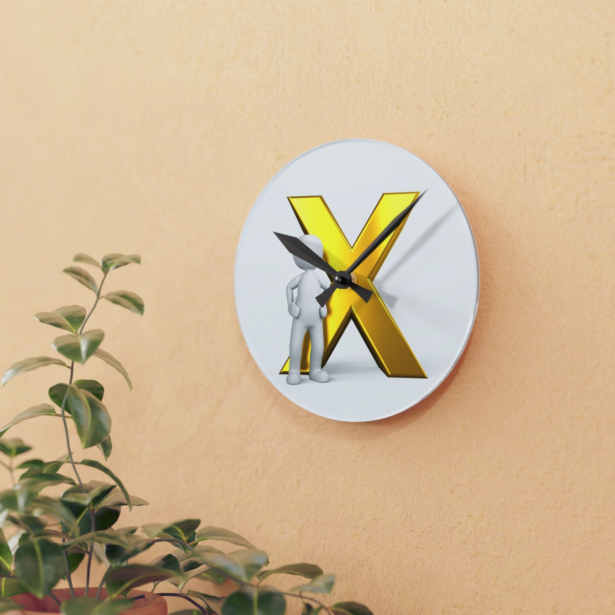 Gold Letter X with Figure Acrylic Wall Clock | Modern Initial Decor