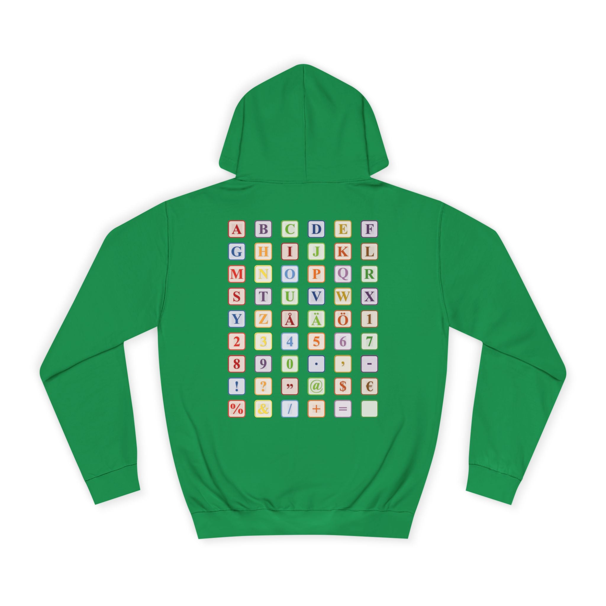 Alphabet Blocks Hoodie | Colorful Letter Grid, Back & Front Print