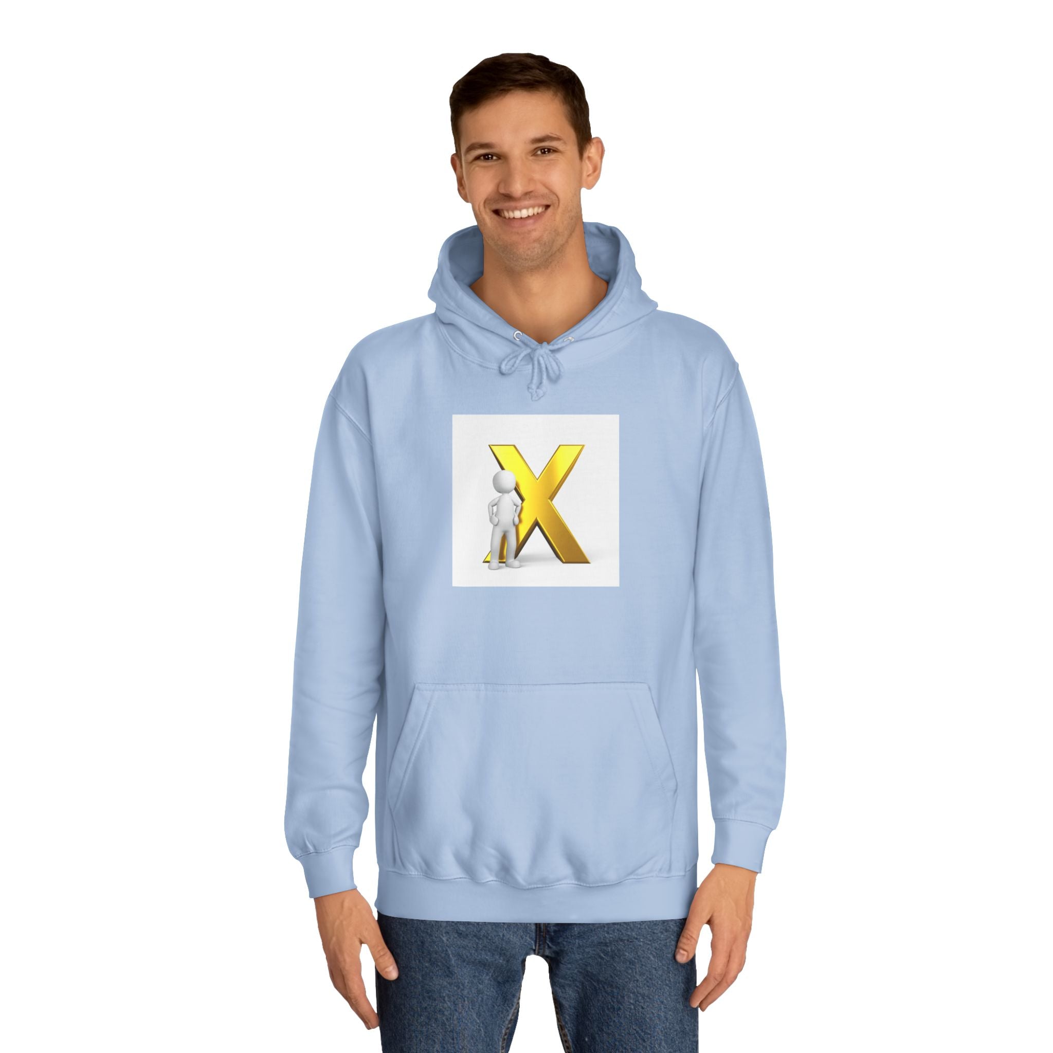 Golden Letter X Graphic Hoodie | 3D Stick Figure Initial X Sweatshirt