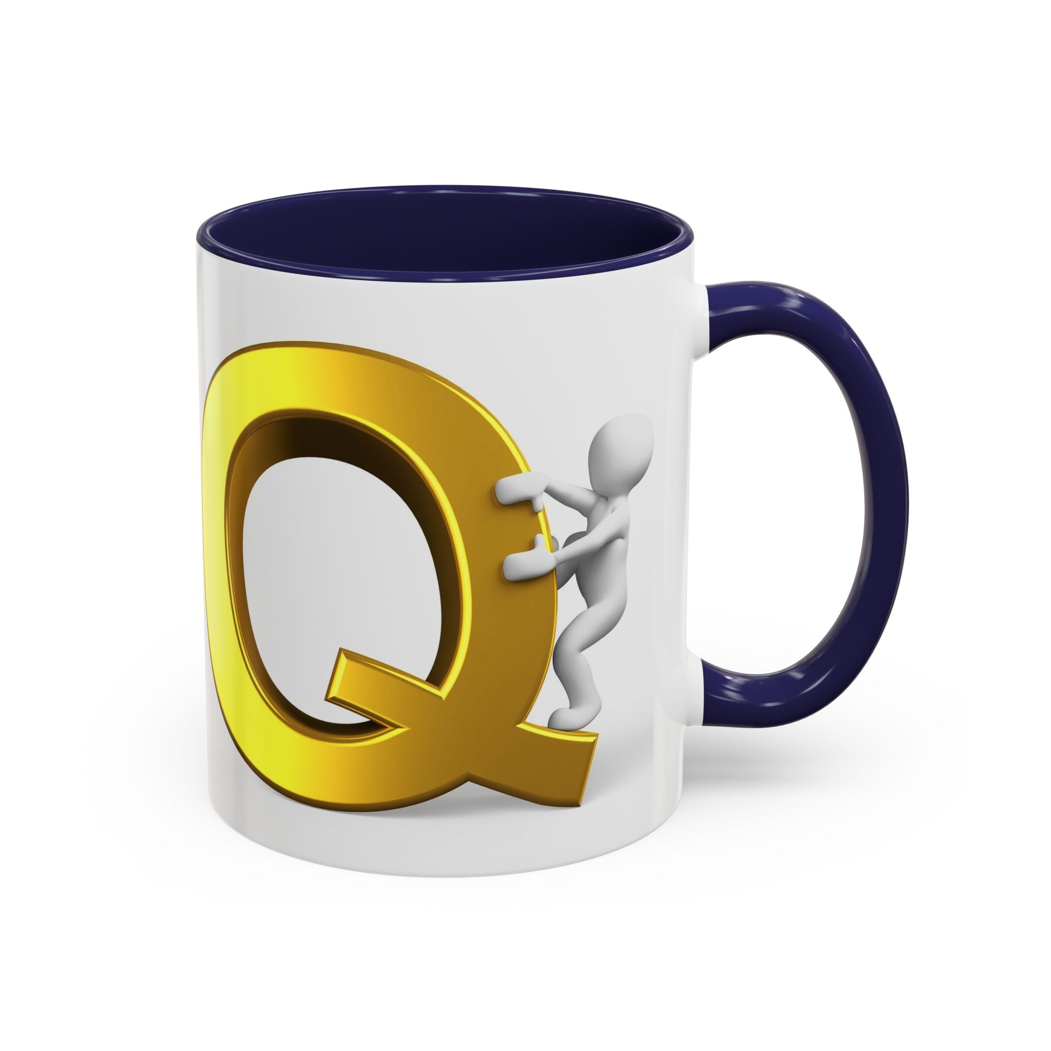 3D Gold Letter Q with Climbing Figure Mug | Accent Coffee Mug 11oz 15oz