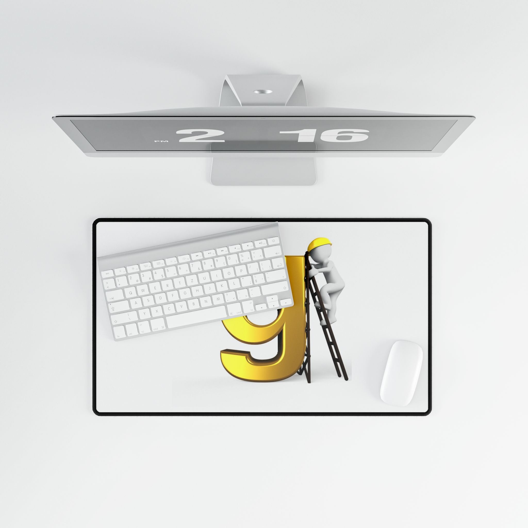 Letter G Construction Desk Mat | Giant Gold G with Worker Illustration