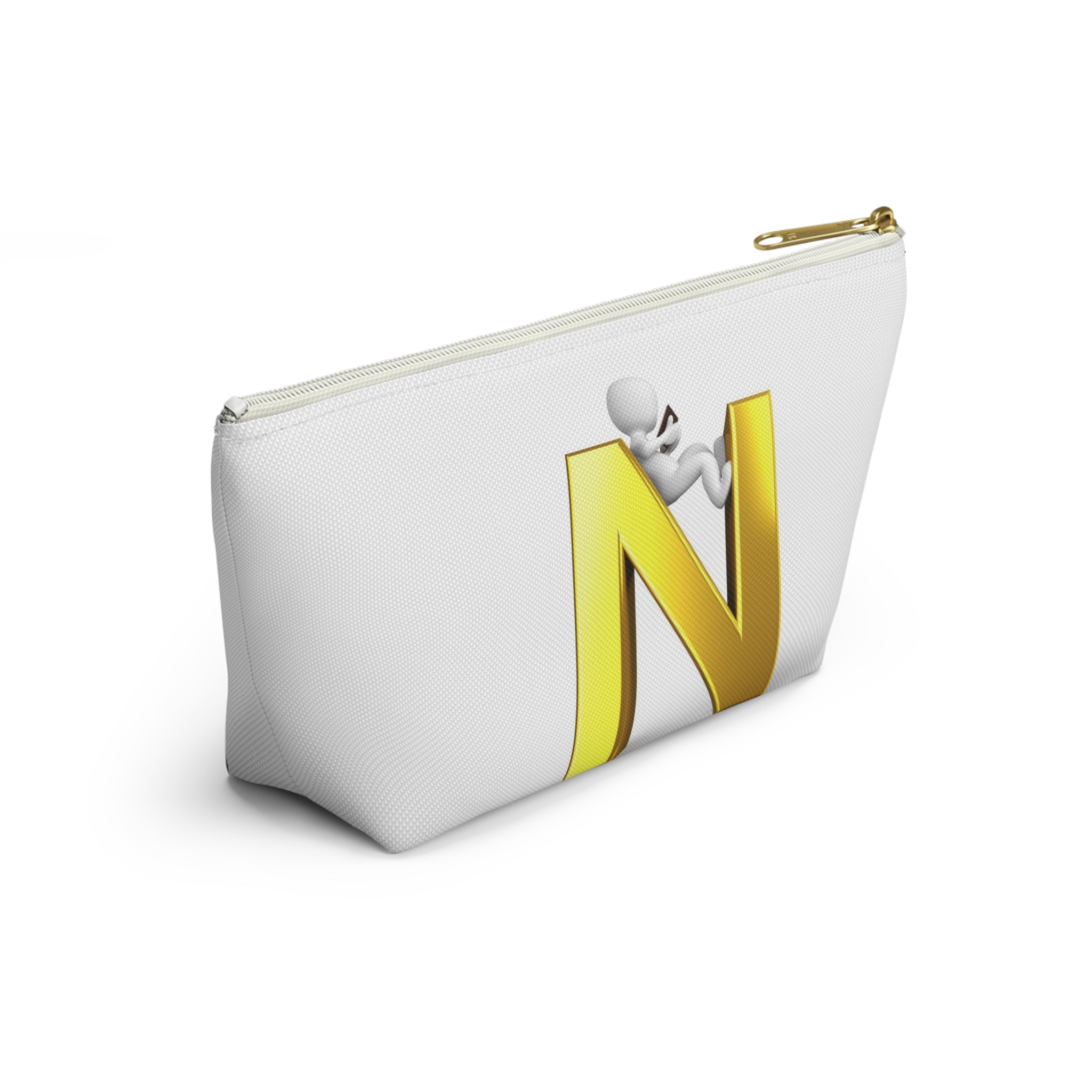 Gold Letter N with Climbing Figure Accessory Pouch | Monogram Makeup Bag