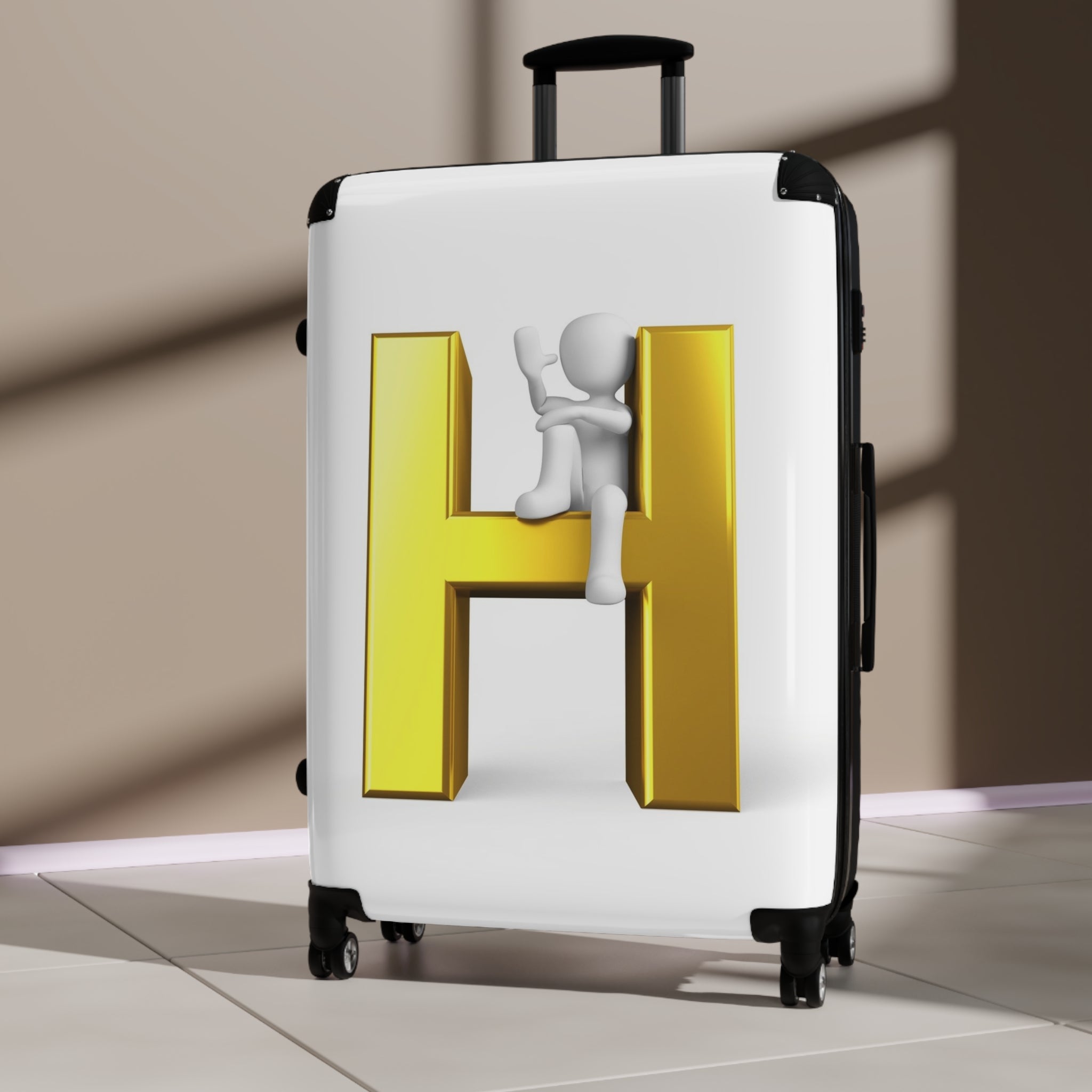 3D Gold Letter H Climber Suitcase | Hard Shell Luggage