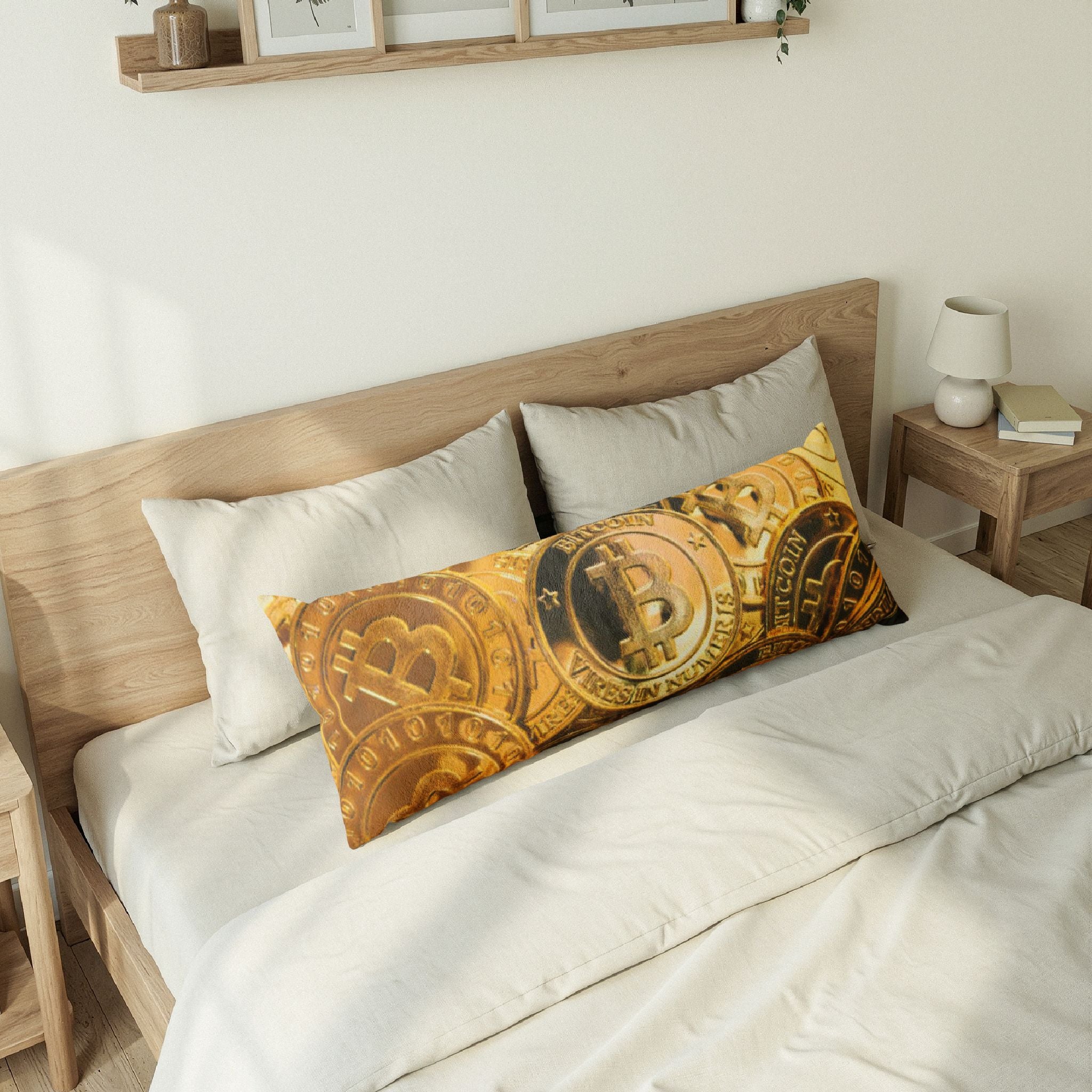 Bitcoin Coin Pattern Body Pillow | Cryptocurrency Crypto Bolster Pillow