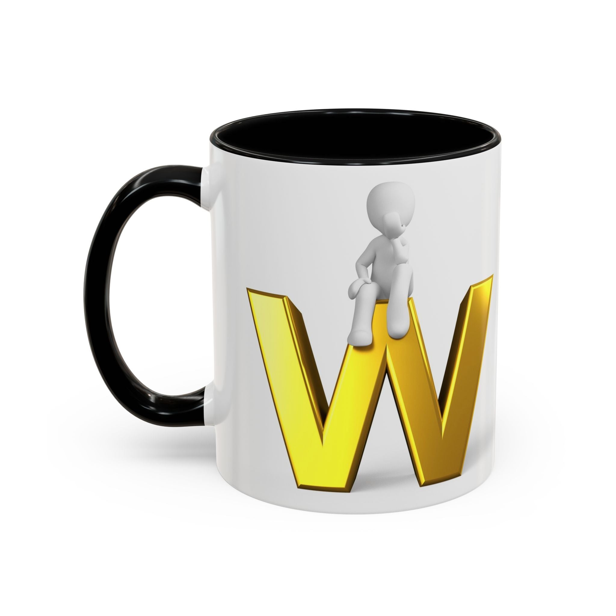 3D Letter W with Sitting Figure Mug | Accent Coffee Mug