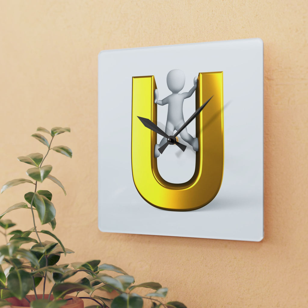 3D Gold Letter U with Figure Acrylic Wall Clock | Monogram Initial Home Décor