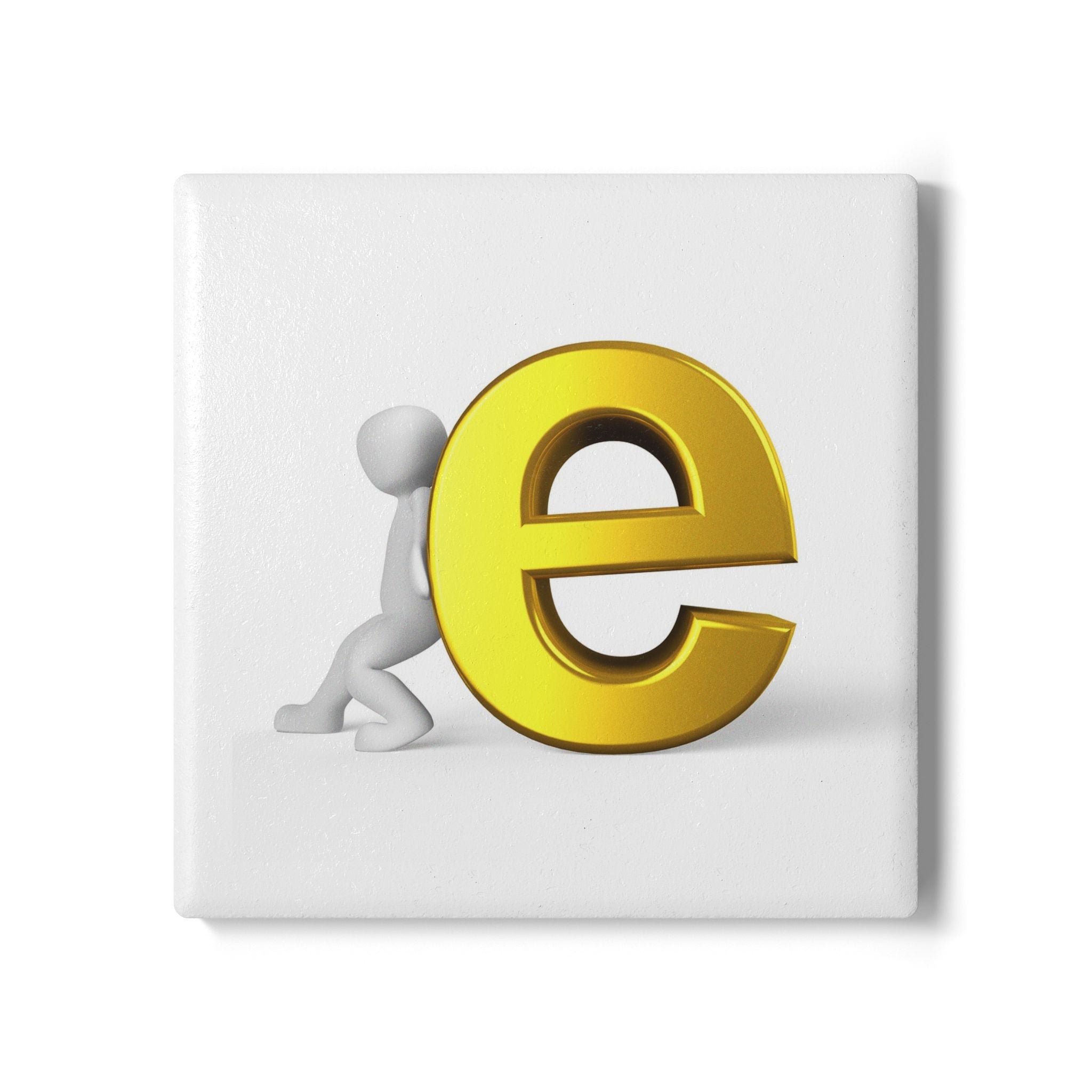 Gold Letter E with Figure Ceramic Coaster | Monogram Initial Coaster