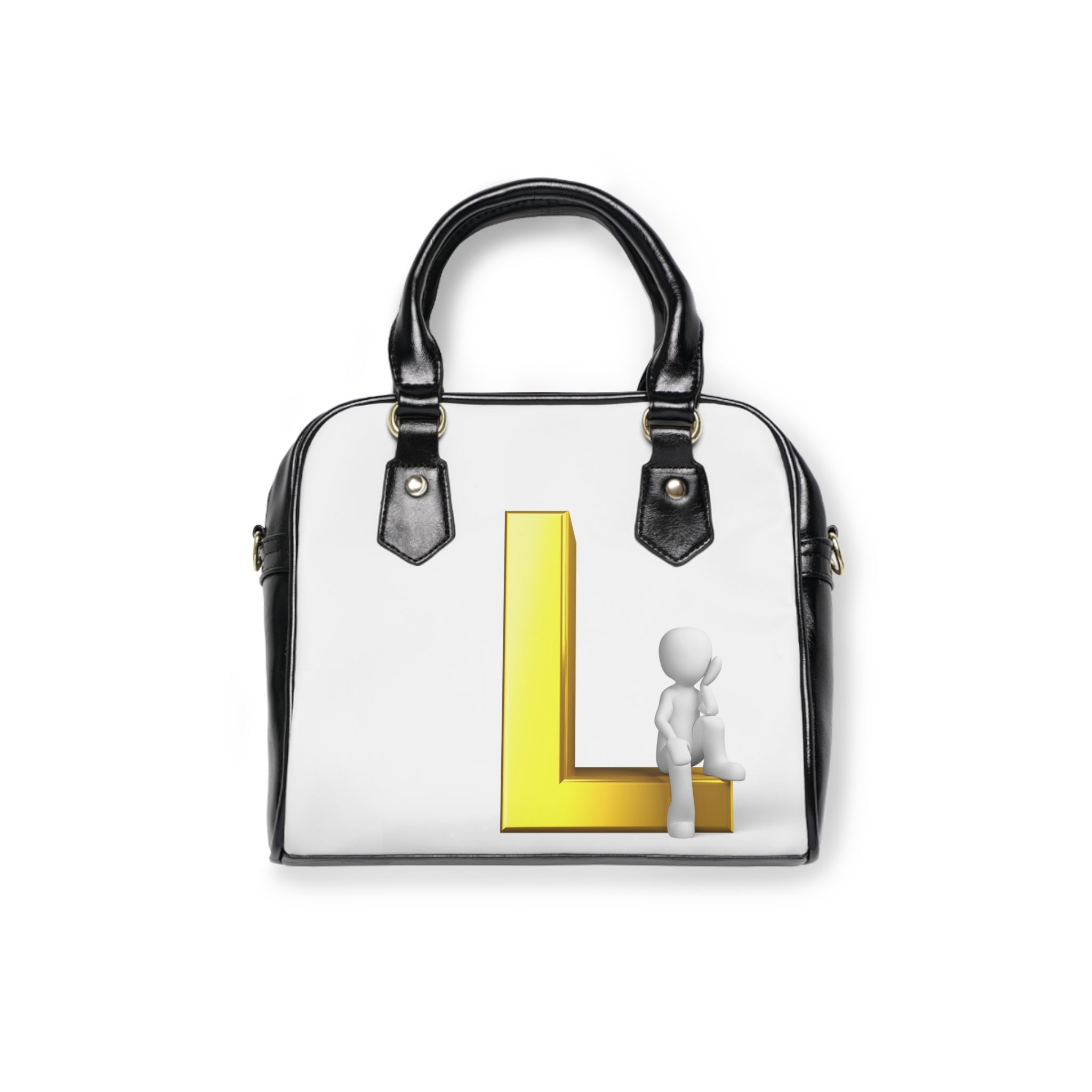 3D Person with Gold L Letter Shoulder Handbag | Initial Monogram Purse