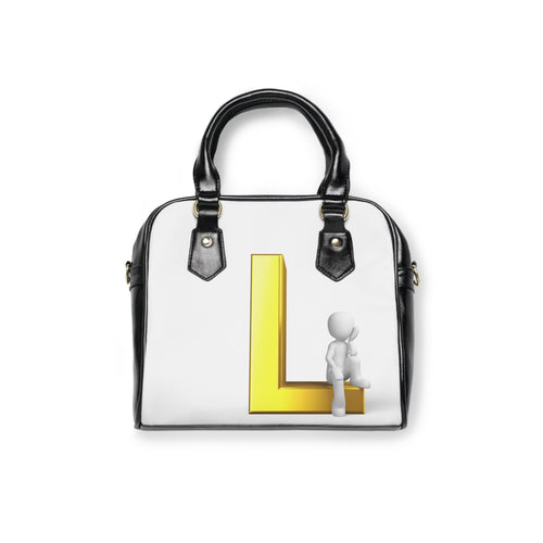 Personnage 3D avec Sac à Main en Forme de Lettre L en Or | Sac à Main Monogramme Initiales