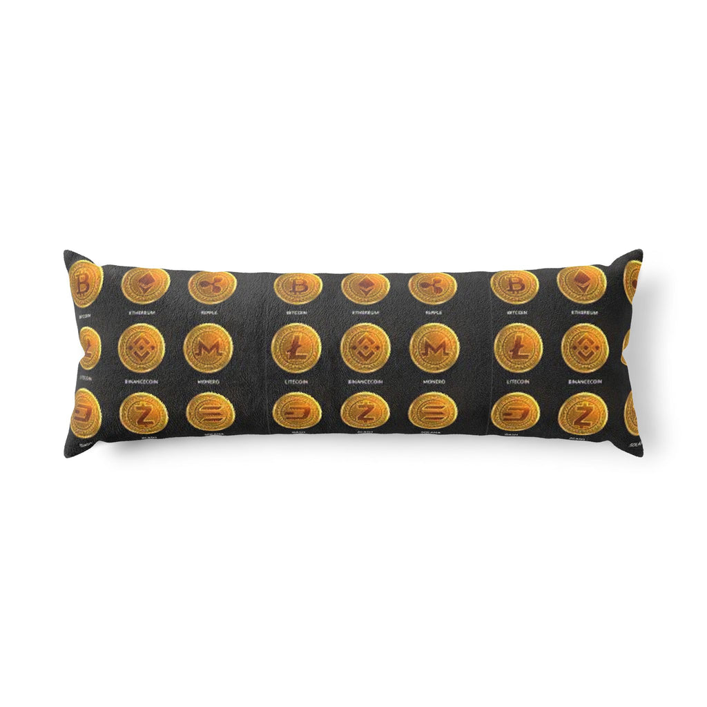 Cryptocurrency Coin Pattern Body Pillow | Bitcoin Ethereum Litecoin Decor