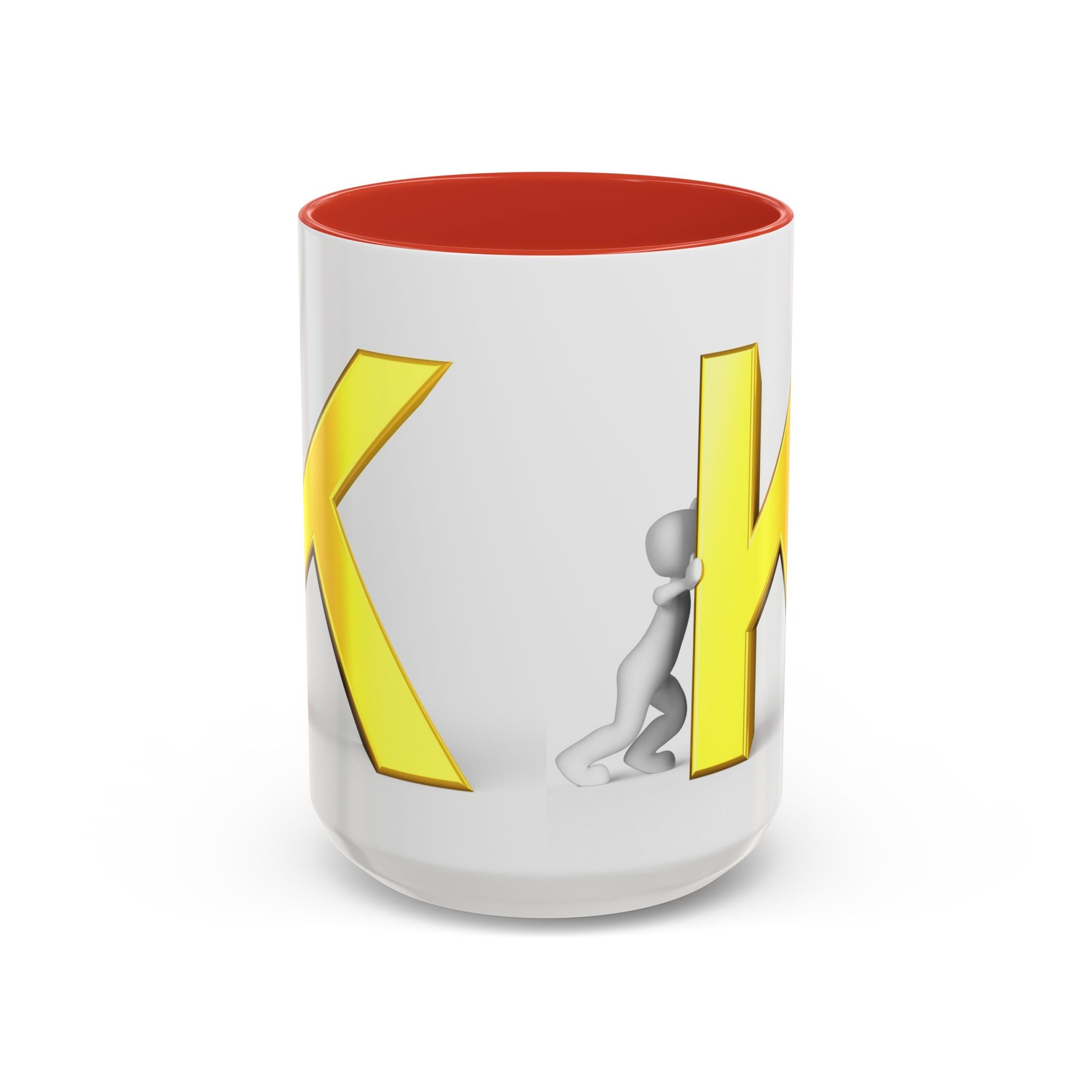 Tasse en céramique Motif Lettre K Jaune et Bonhomme Allumette | Tasse bicolore