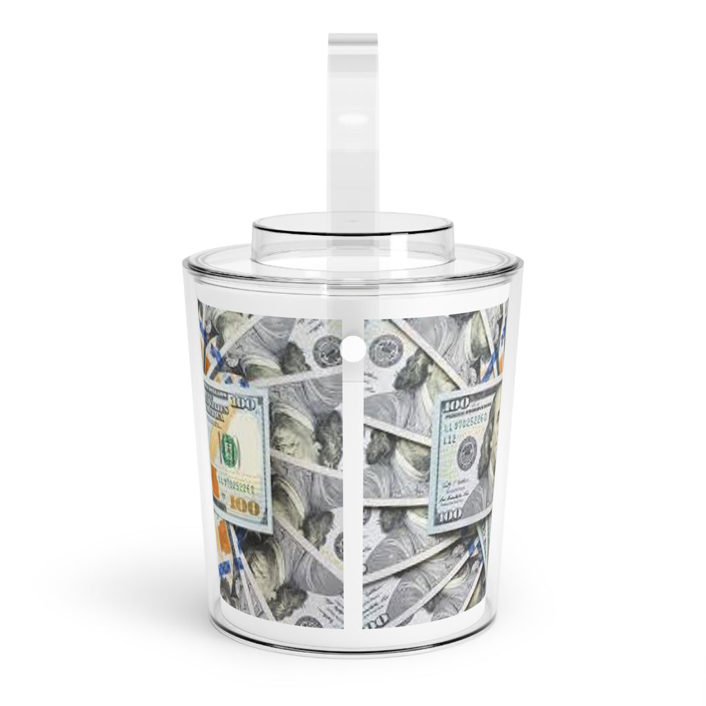 Money Print Ice Bucket with Tongs | Dollar Bill Party Cooler
