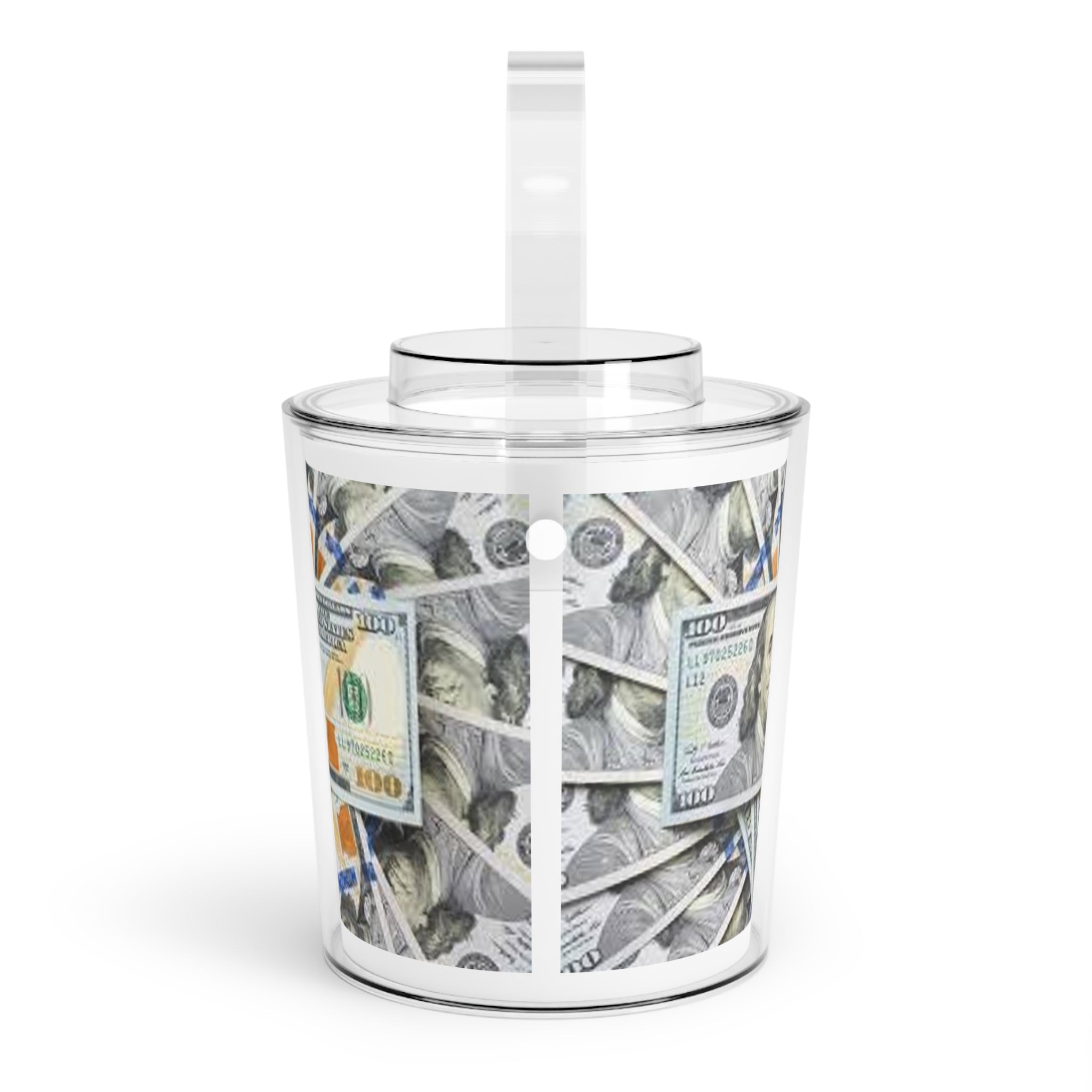 Money Print Ice Bucket with Tongs | Dollar Bill Party Cooler