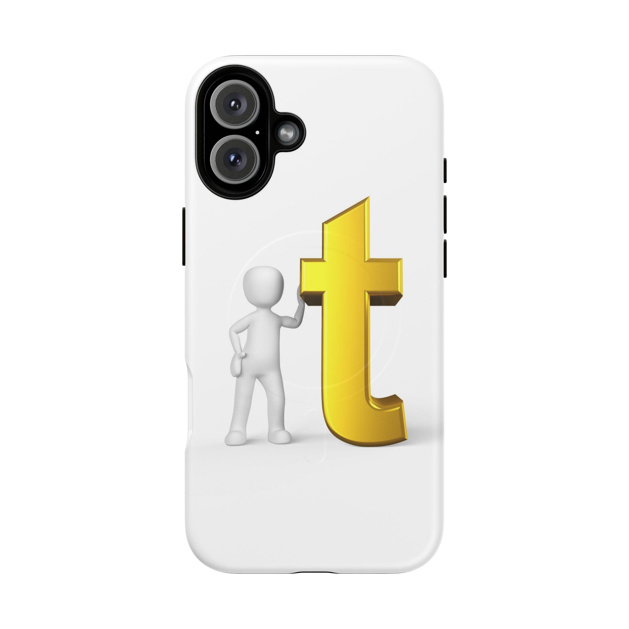 Coque de téléphone 3D Personnage appuyé sur une lettre T dorée | Coque magnétique robuste