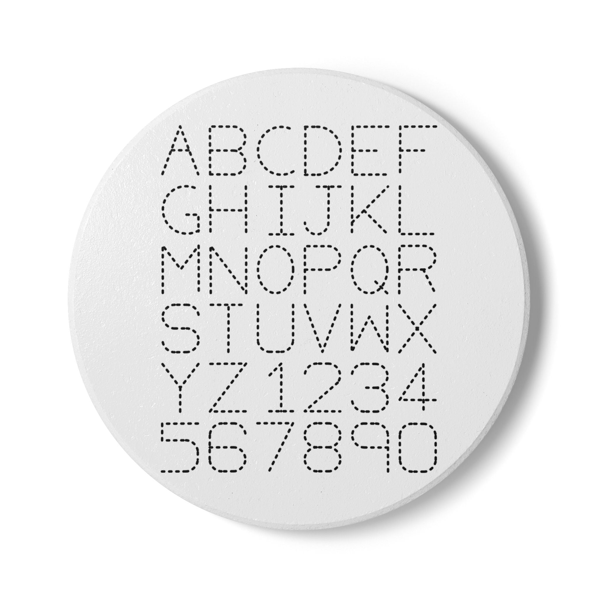 Dotted Alphabet and Numbers Ceramic Coaster | Modern Minimal Letter Grid