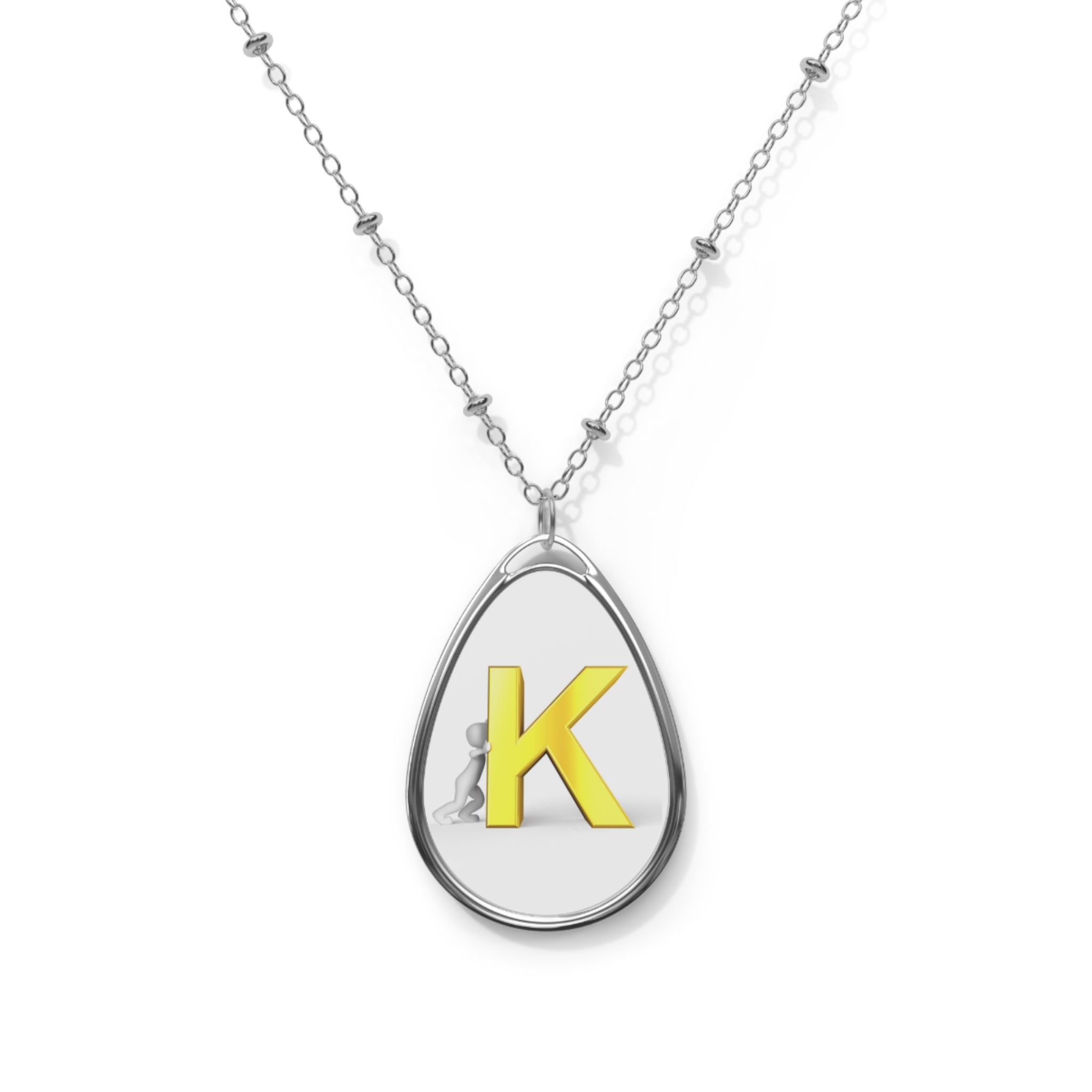 Gold Letter K Oval Necklace — Personalized Initial Pendant