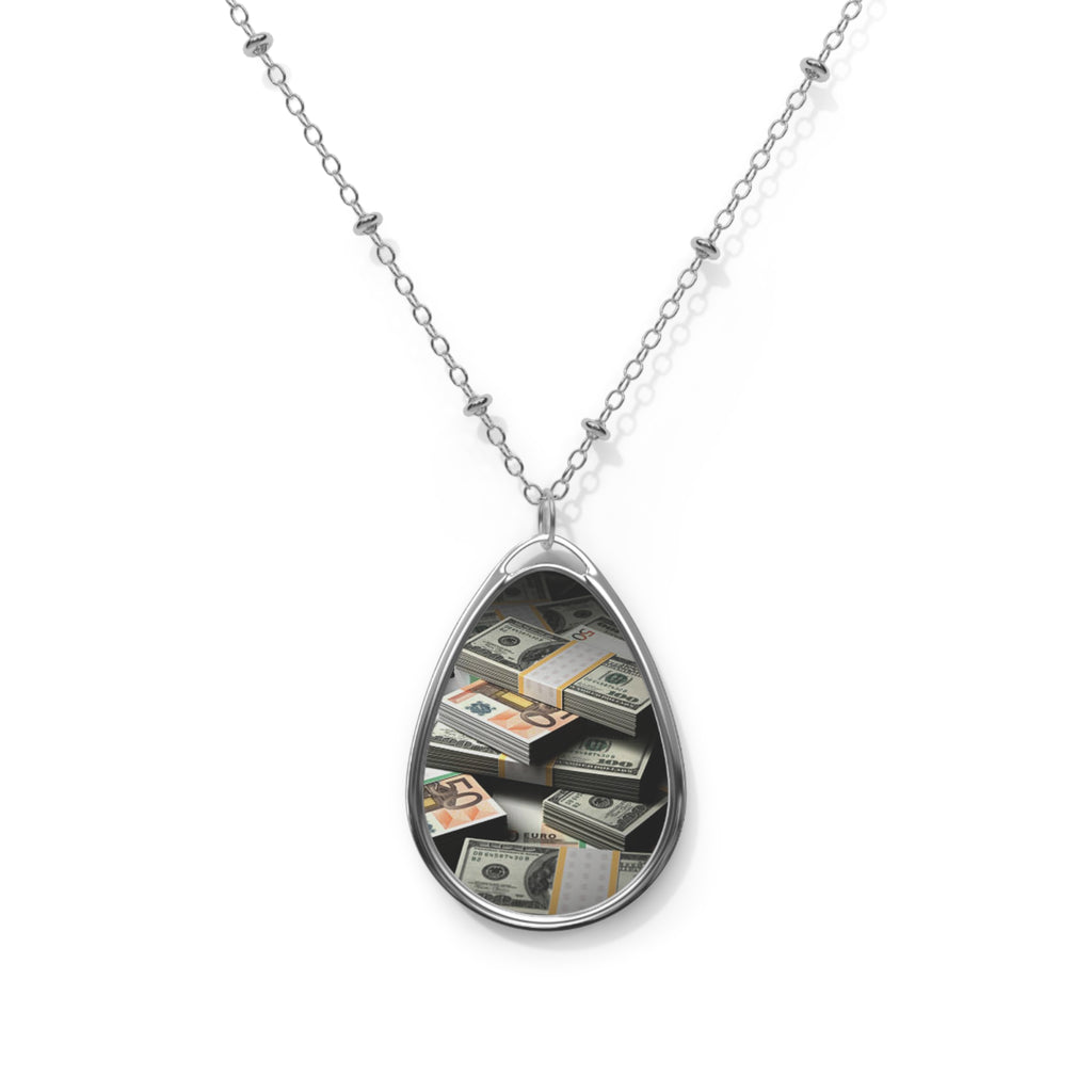 Money Stacks Oval Necklace — Statement Pendant with Cash Photo