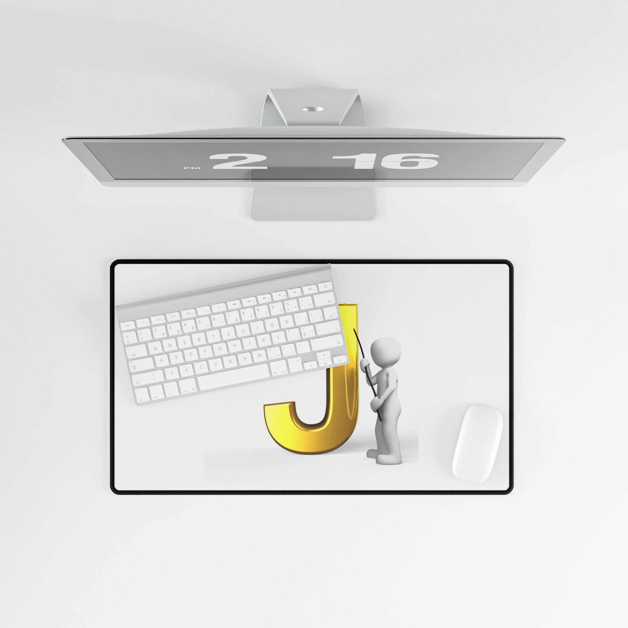 Gold Letter J Illustration Desk Mat | Alphabet Initial Mousepad