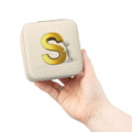 Gold Monogram S Jewelry Travel Case | Compact Square Travel Jewelry Organizer