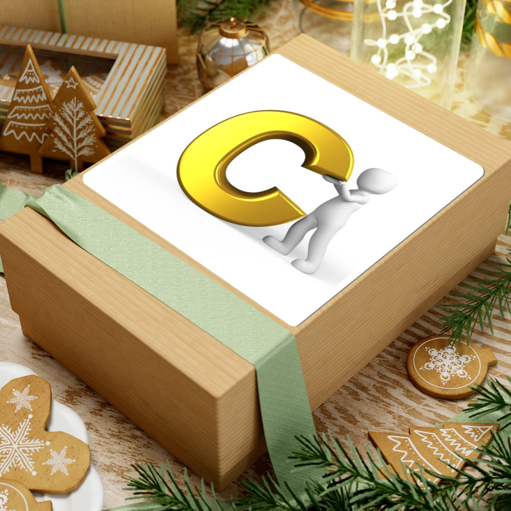 3D Gold Letter C with Character Sticker | Kiss-Cut Sticker