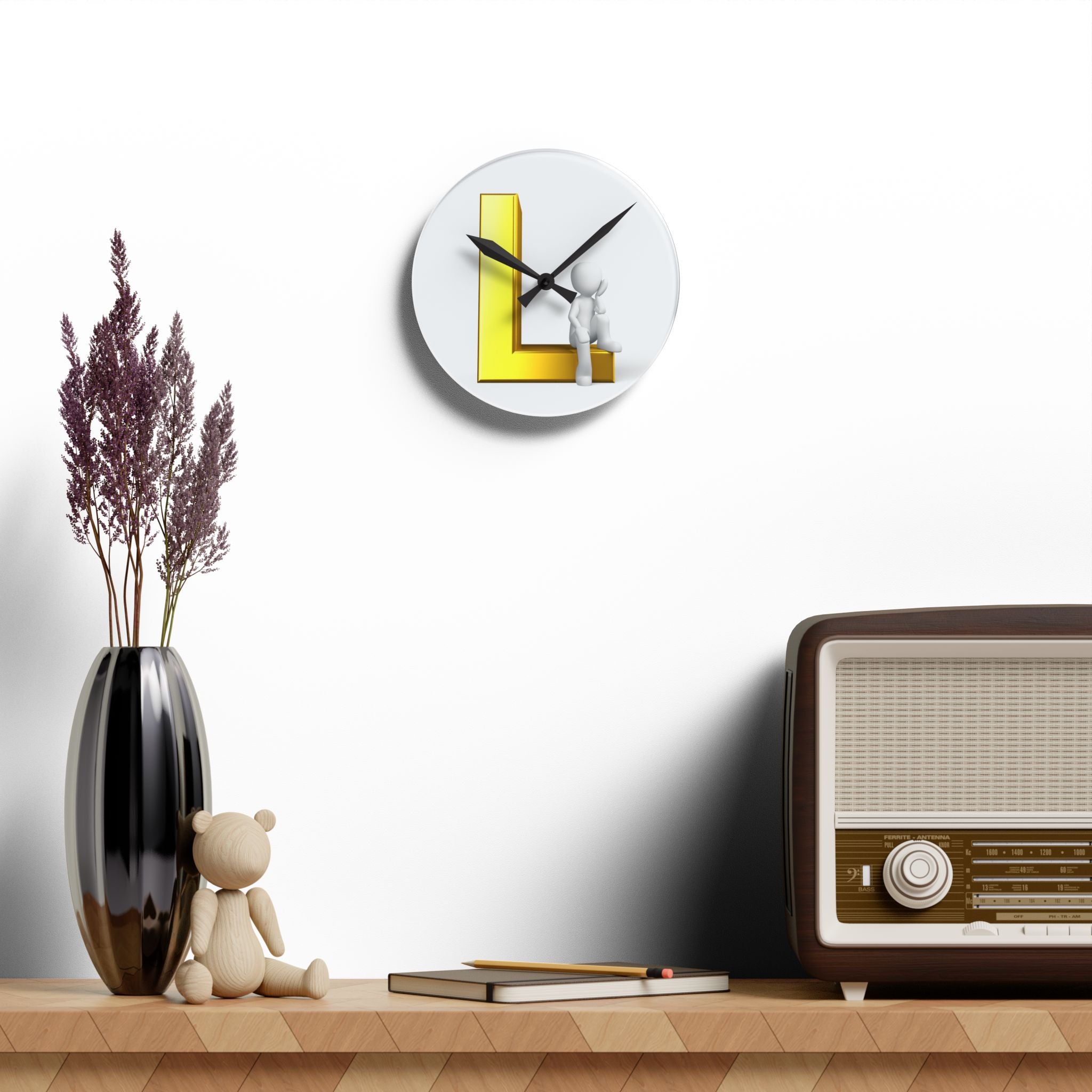 3D Letter L Design Acrylic Wall Clock | Initial Monogram Decor