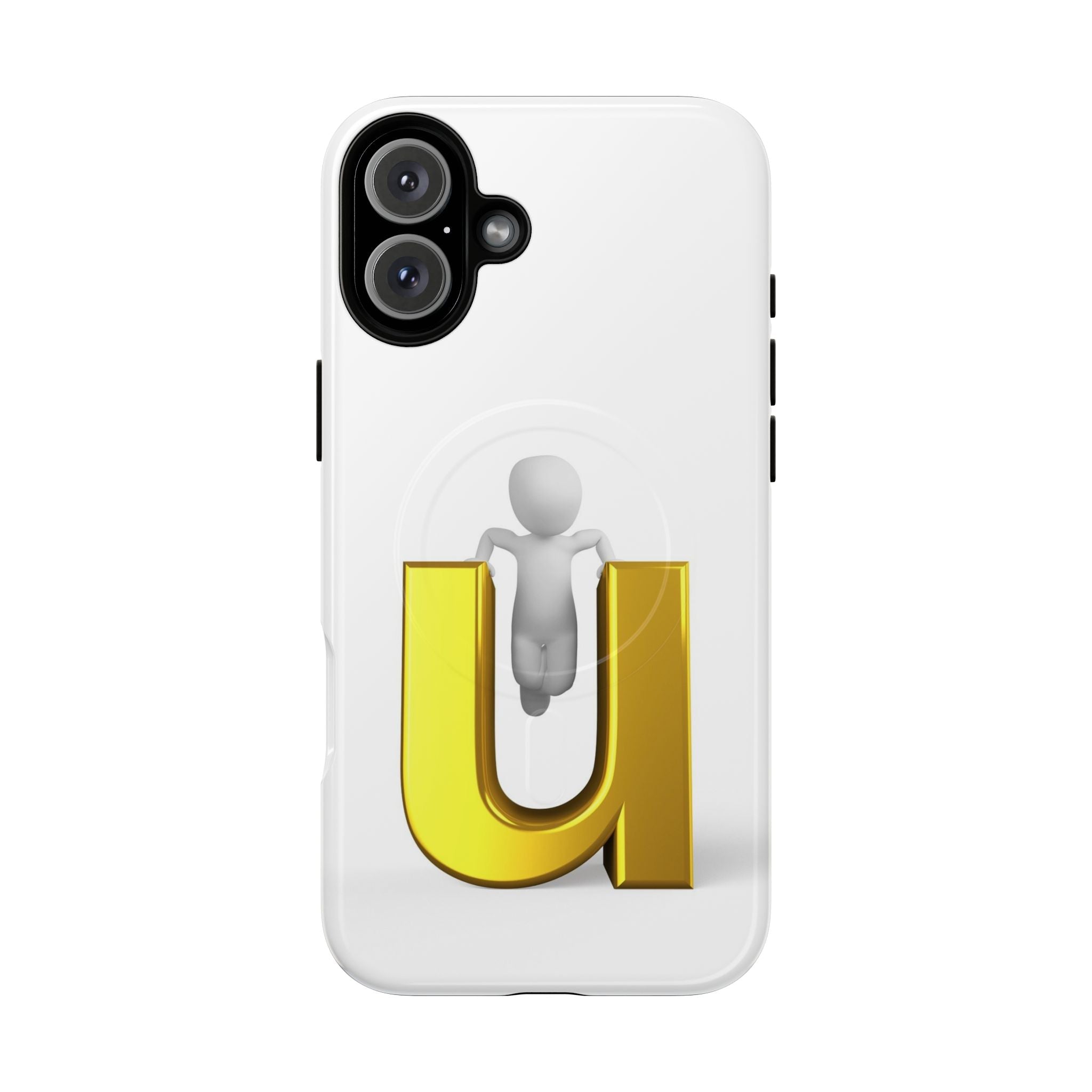 Coque de téléphone 3D Personnage avec Lettre U Dorée | Coque Magnétique Robuste