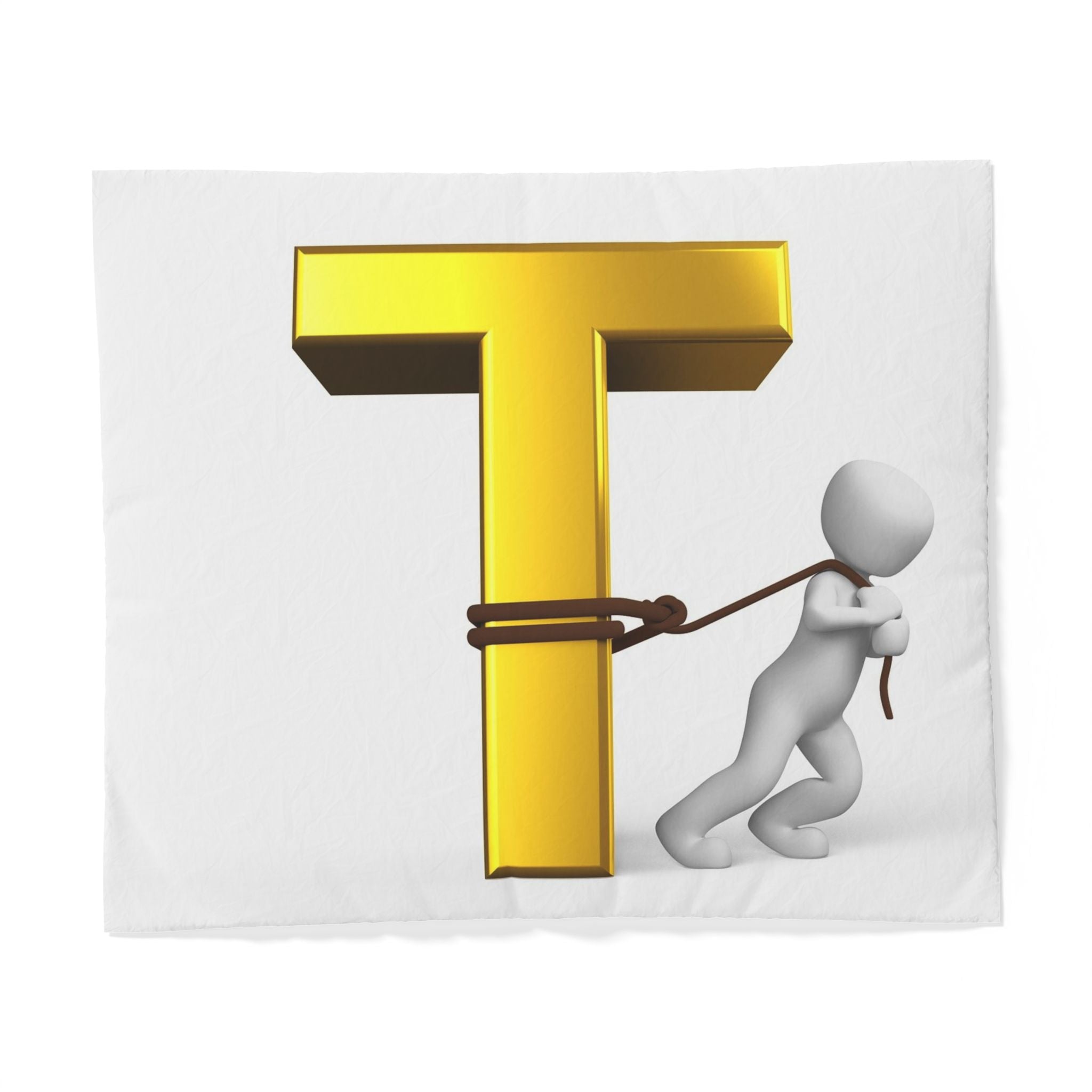 Gold Letter T with Figurine Duvet Cover | Alphabet Initial T Bedding