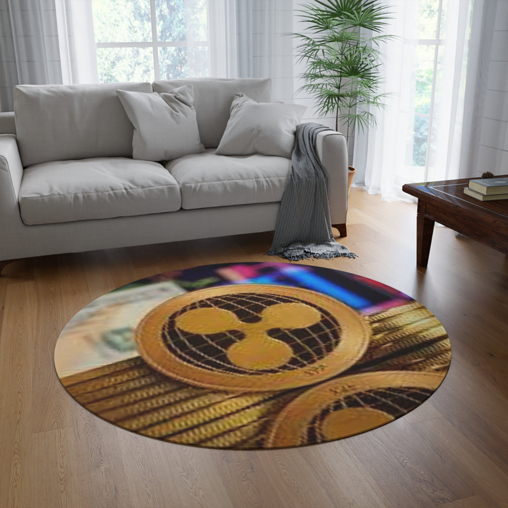 Ripple Cryptocurrency Coin Round Rug | Crypto Decor, Digital Finance Mat